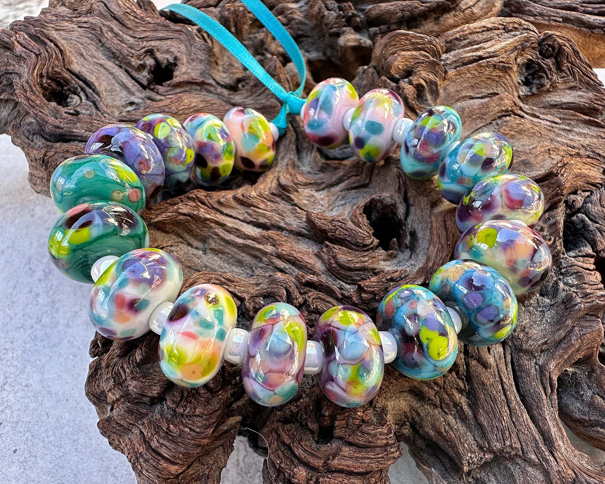 18-Piece Pastel Rainbow Mosaic Glass Lampwork Beads Set for Jewelry Making - DIY Bracelet, Necklace & Craft Projects - SRA Certified Artisan Beads