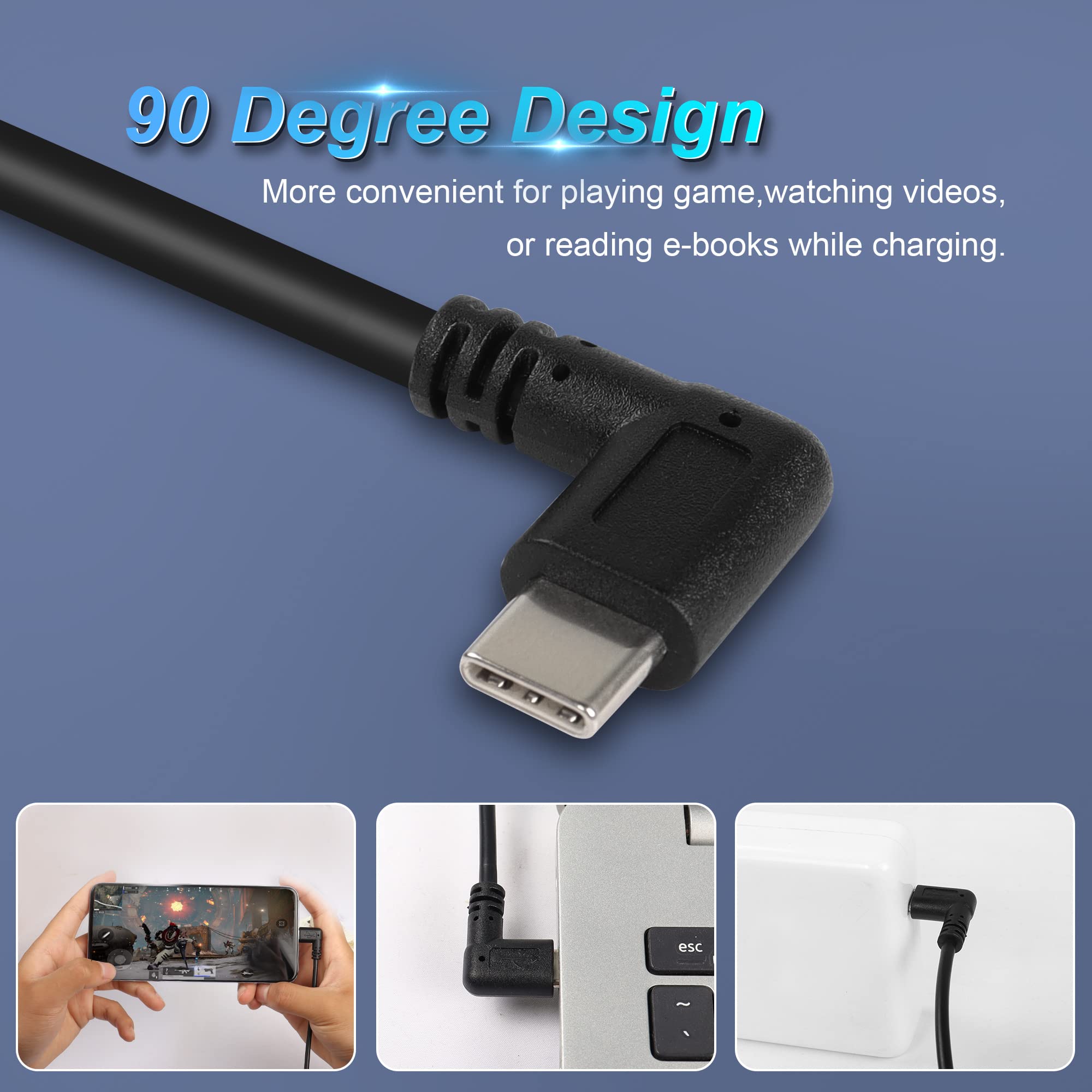 GINTOOYUN USB C Extension Cable 0.3m - Right Angle Male to Female PD 60W Fast Charging Cord - Compatible with MacBook, iPad, iPhone, Samsung Galaxy - Perfect for Home, Office & Travel Charging