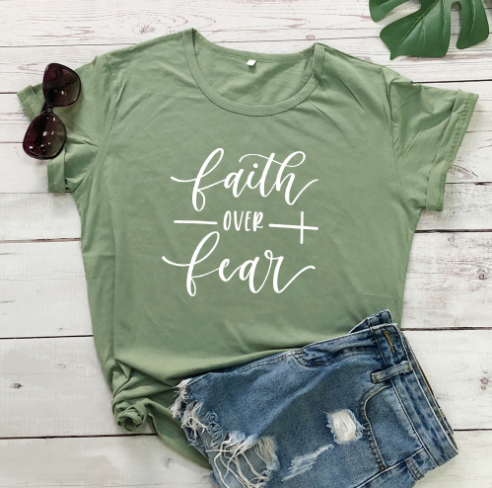 Faith Over Fear Christian T-Shirt for Women - Religious Inspirational Tee - Perfect for Church, Bible Study & Everyday Wear
