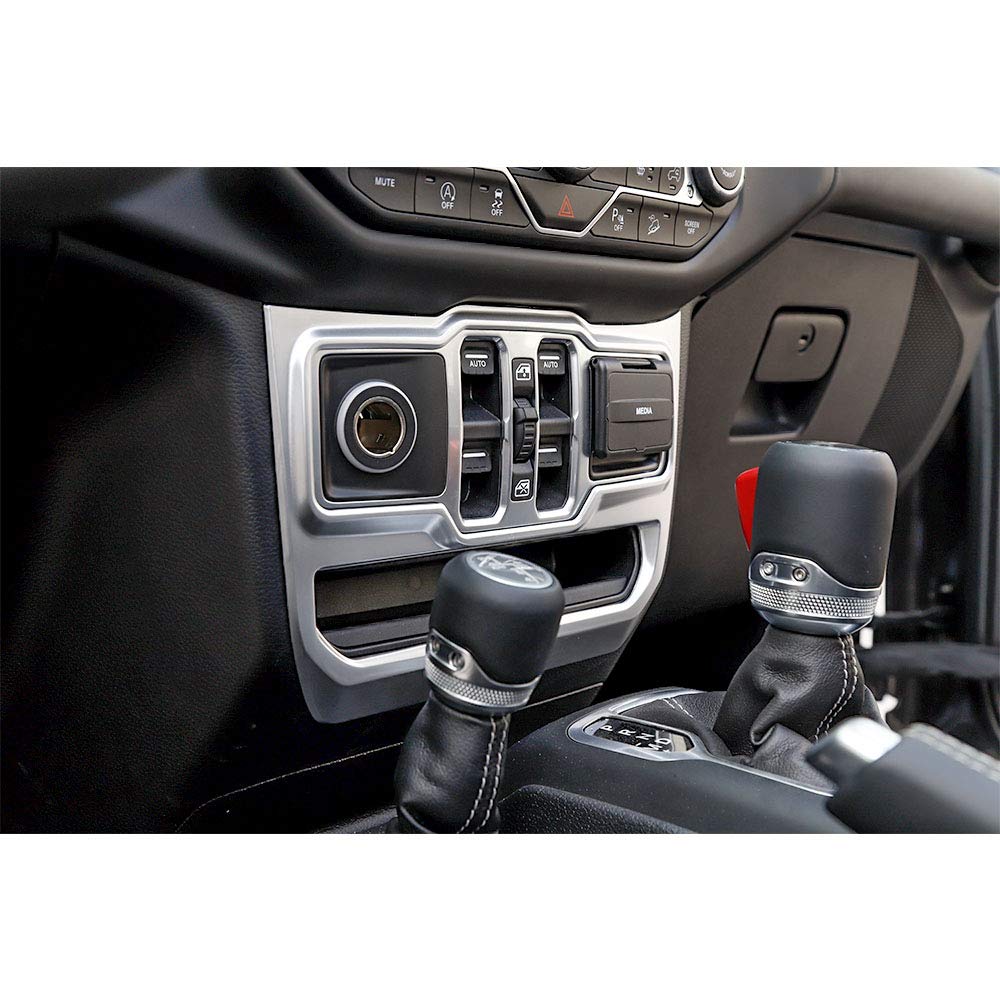 JeCar Silver Center Console Window Control Panel Trim Cover for 2018-2024 Jeep Wrangler JL JLU & Gladiator JT - Interior Upgrade Accessories for Off-Roading & Daily Driving