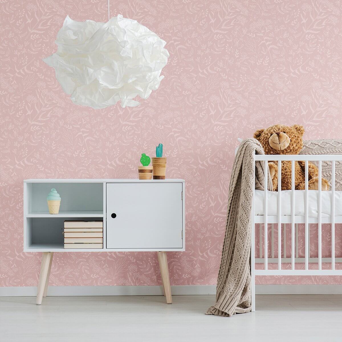 Pink Floral Baby Peel and Stick Removable Wallpaper - Self-Adhesive Nursery Wall Decor for Girls Room, Easy to Install & Remove - Perfect for Nursery, Bedroom, Playroom & Home Decor