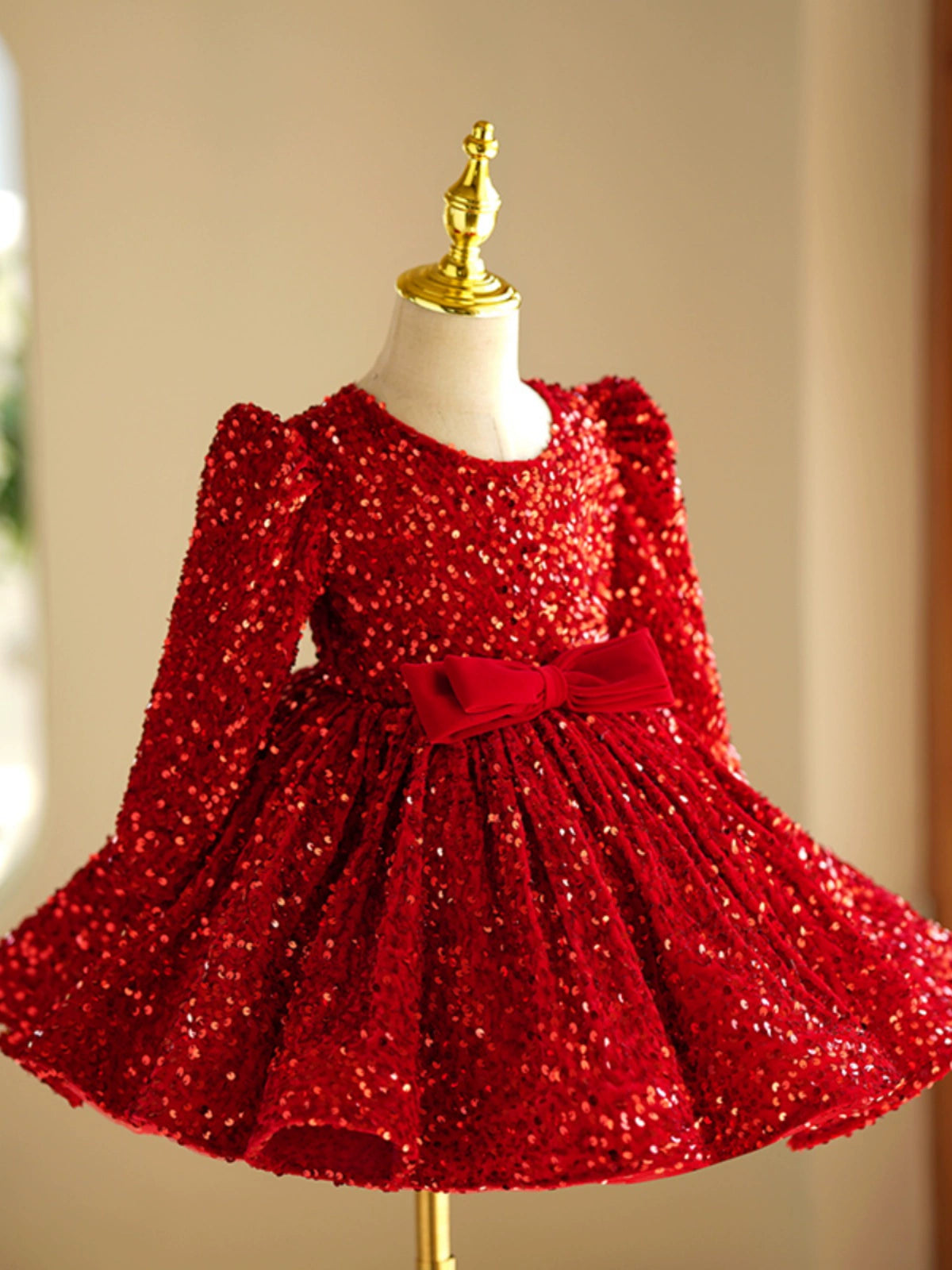 Red Princess Round Tea Length Sequined Flower Girl Dress for Weddings, Pageants & Special Occasions - Elegant & Sparkly Formal Attire
