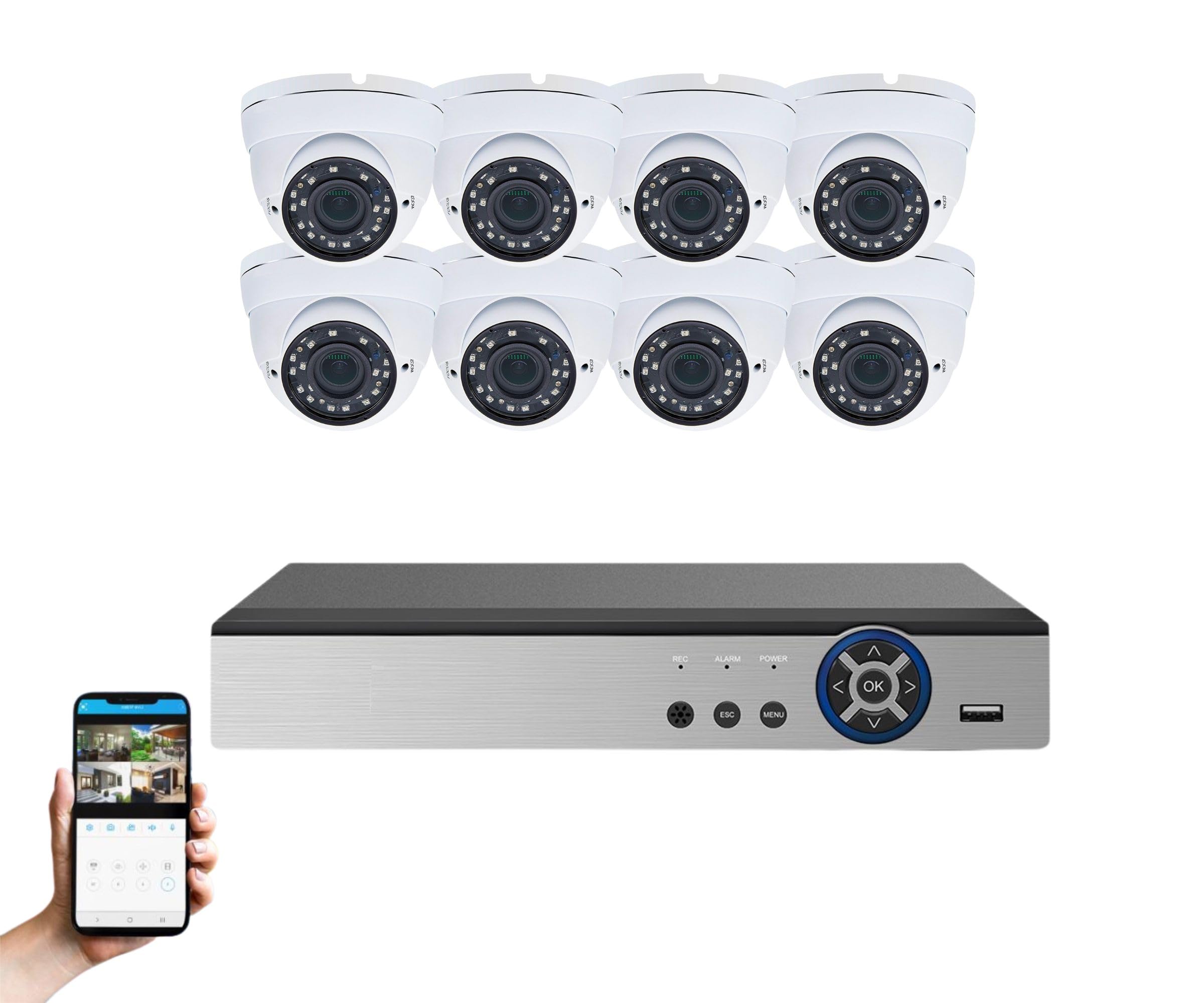 Evertech 8 Channel 1080P HD Security Camera System with 2TB HDD, 2.8-12mm Varifocal Lens Dome Cameras for Indoor Outdoor Surveillance - Home, Office & Business Security Monitoring Solution
