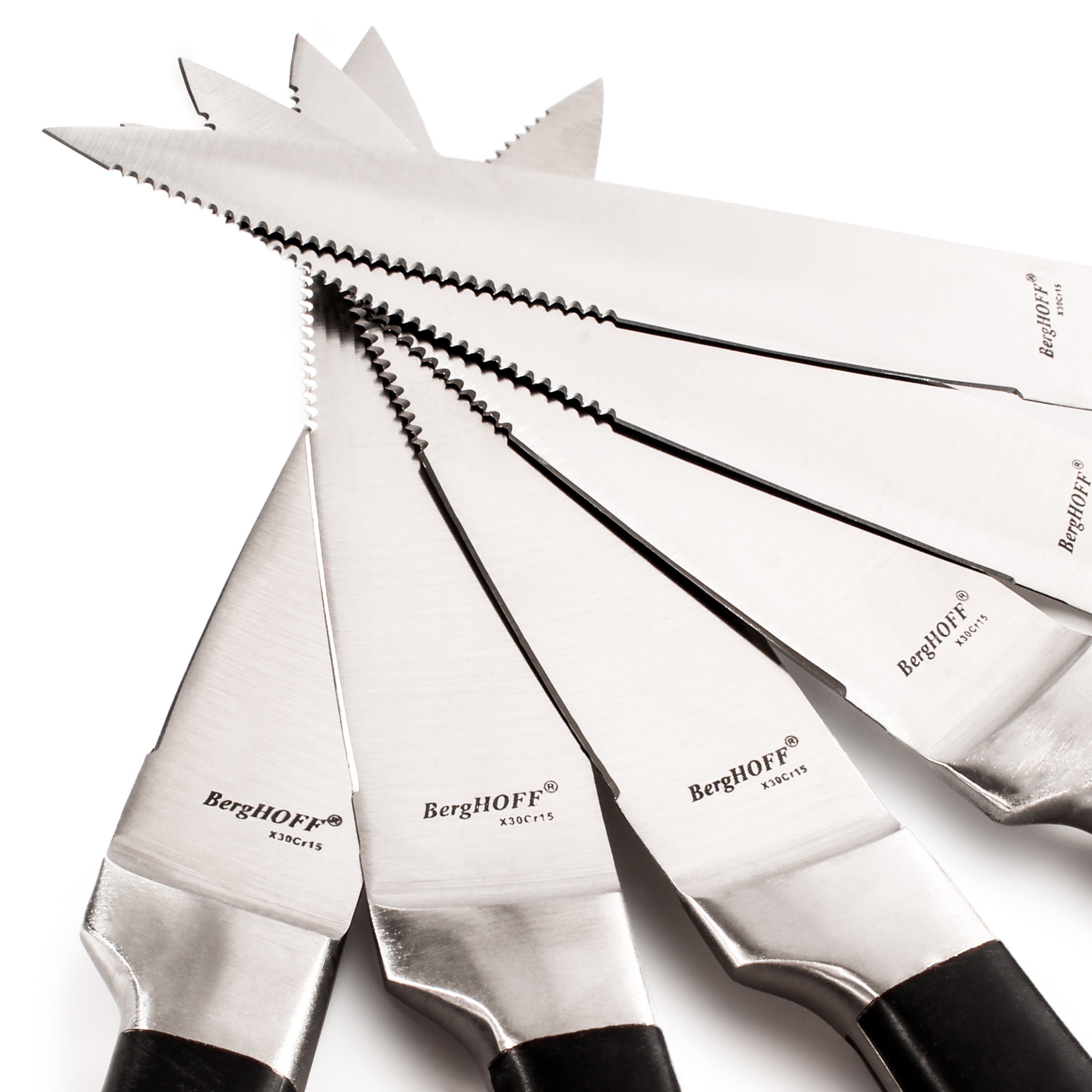 BergHOFF Essentials Classico 6-Piece Stainless Steel Steak Knife Set - Sharp & Durable Kitchen Cutlery for Steak, Meat & Fine Dining - Perfect for Restaurants, BBQs & Dinner Parties