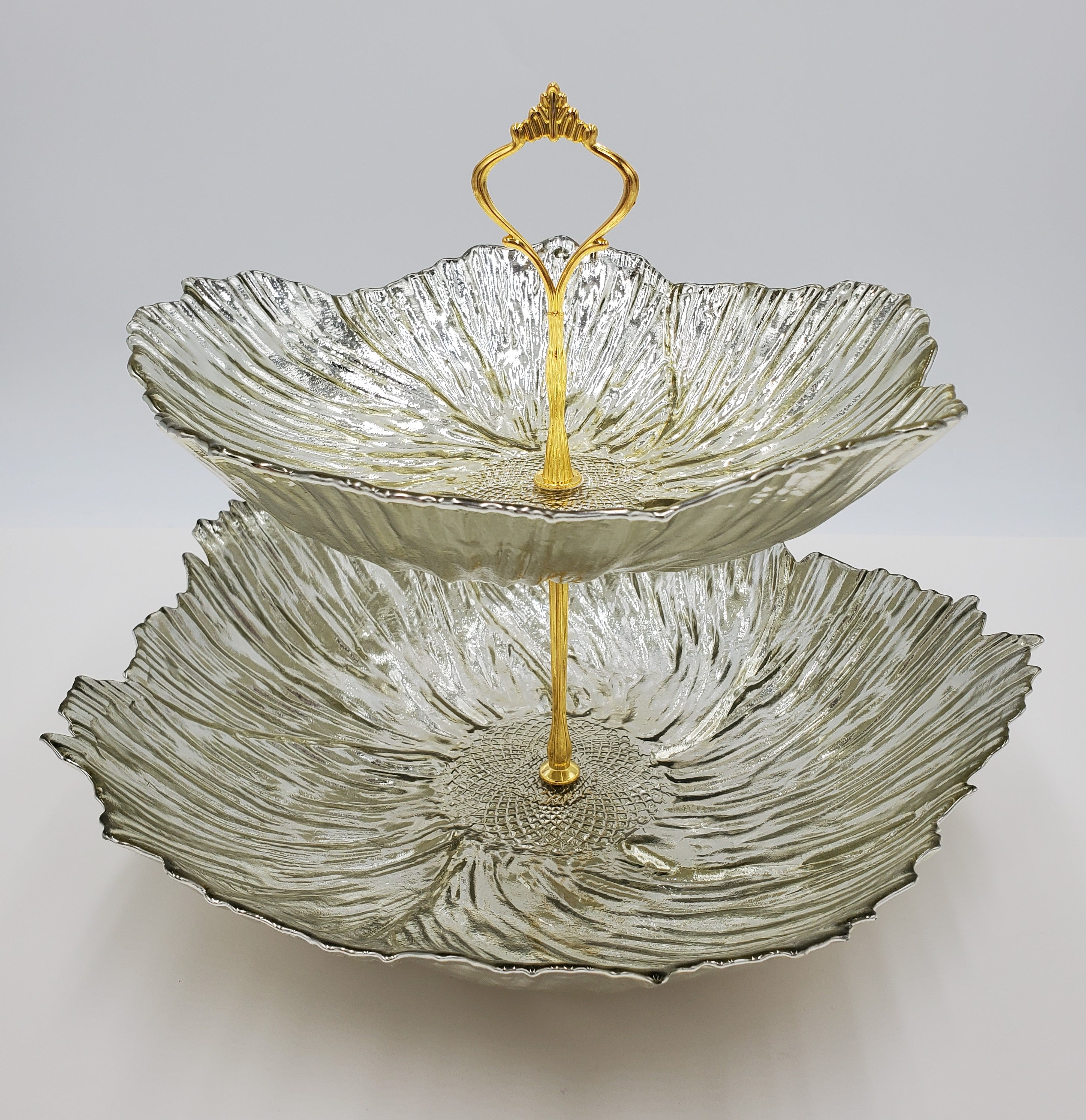 2-Tier Gold Glass Plate Set - Elegant Serving Tray for Desserts, Appetizers & Party Snacks - Perfect for Dining Table, Kitchen Counter & Entertaining Guests