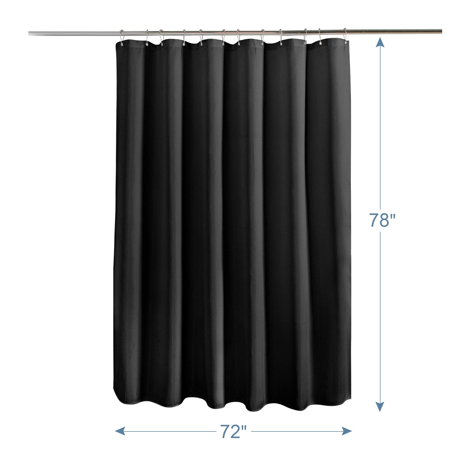 AmazerBath Waffle Weave Shower Curtain - Heavy Duty Hotel Quality Fabric Bathroom Curtain 72x78 Inches, Black - Perfect for Luxury Bathrooms & Spa-Like Showers