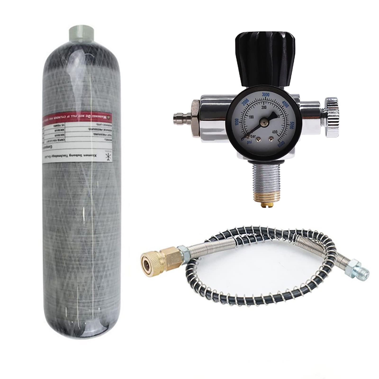 TUXING 4500Psi PCP Air Tank 3L Carbon Fiber High Pressure HPA Gas Cylinder with Valve Regulator Gauge - Portable Compressed Air System for PCP Rifles, Paintball Guns & Scuba Diving
