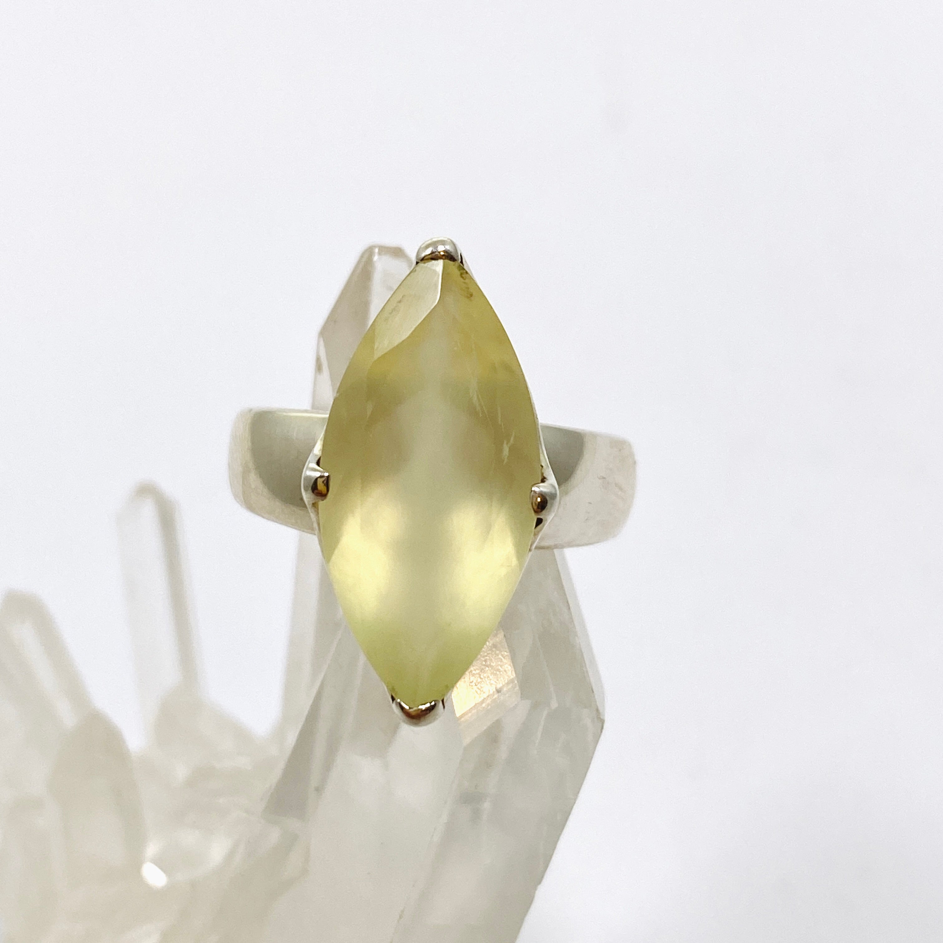 Prehnite Marquise Faceted Ring Size 7.5 - Dainty Green Gemstone Jewelry for Women - Perfect for Weddings, Engagements & Everyday Elegance