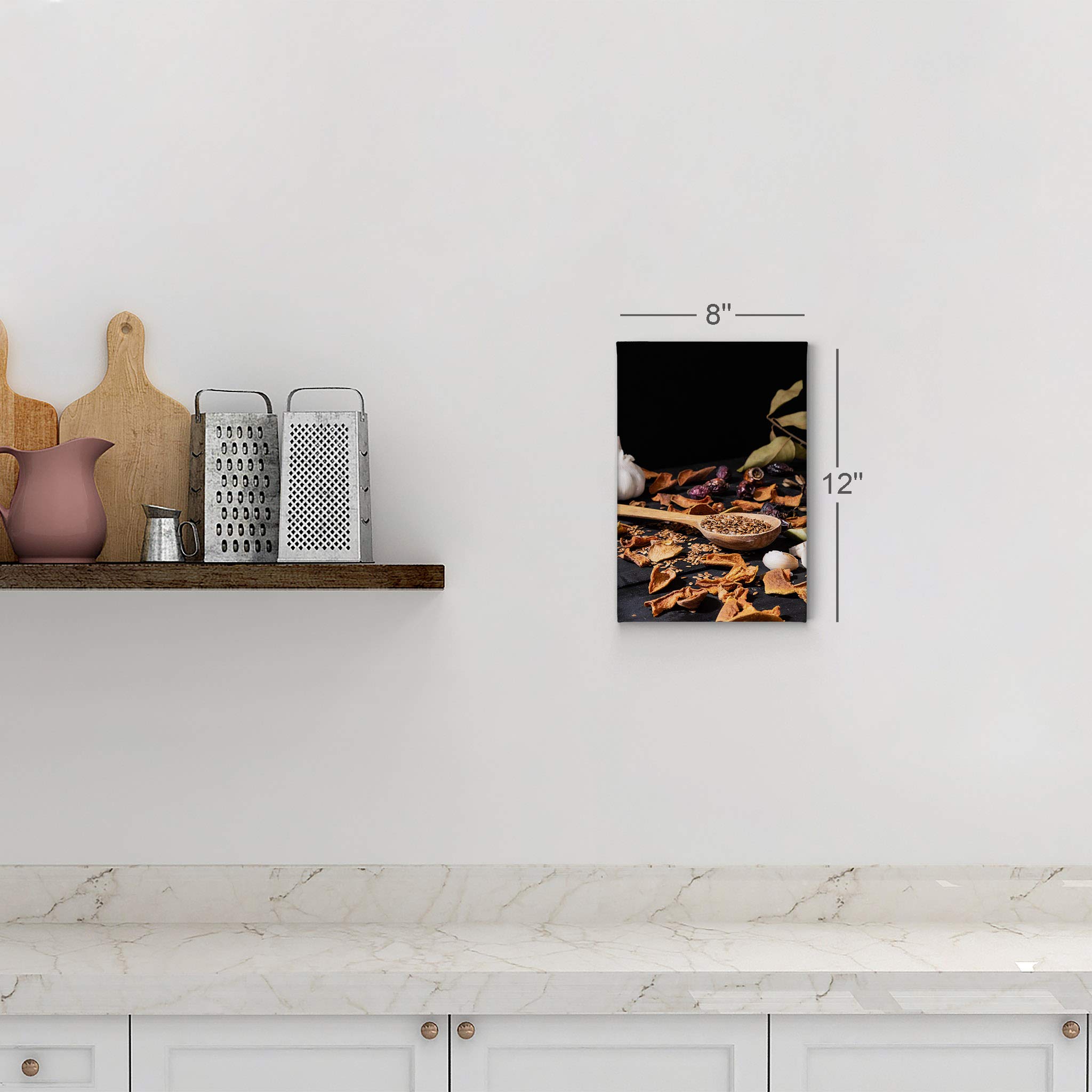Smile Art Design Garlic Dried Herbs Fruits & Sesame Seeds Kitchen Canvas Wall Art Print - Ready to Hang 40x30 - Perfect for Restaurant, Cafe, Dining Room & Farmhouse Decor - Unique Modern Housewarming Gift Idea