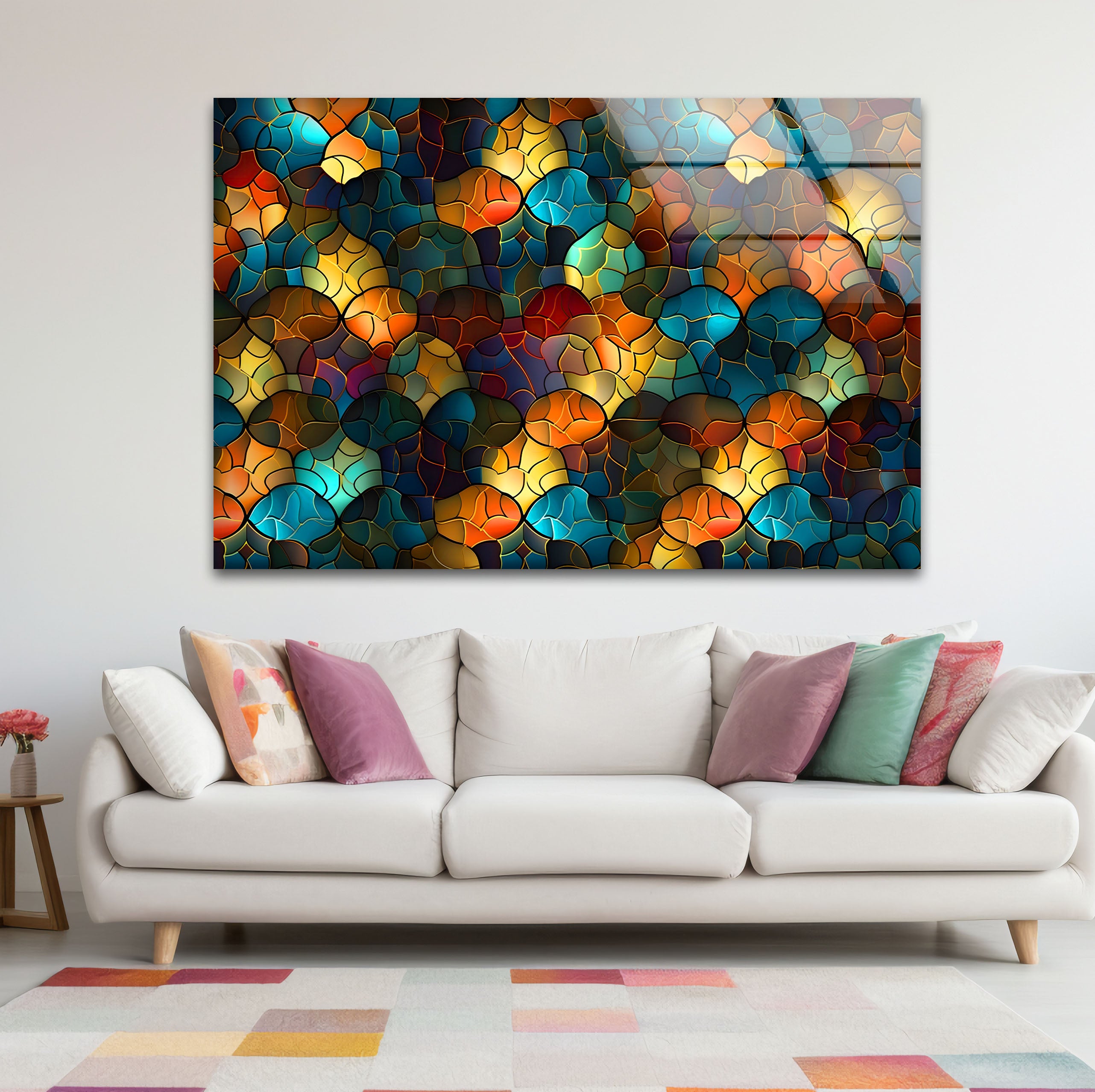 Abstract Stained Glass Wall Art - Vibrant Mosaic Glass Panel for Home Decor, Church Windows & Gift Ideas