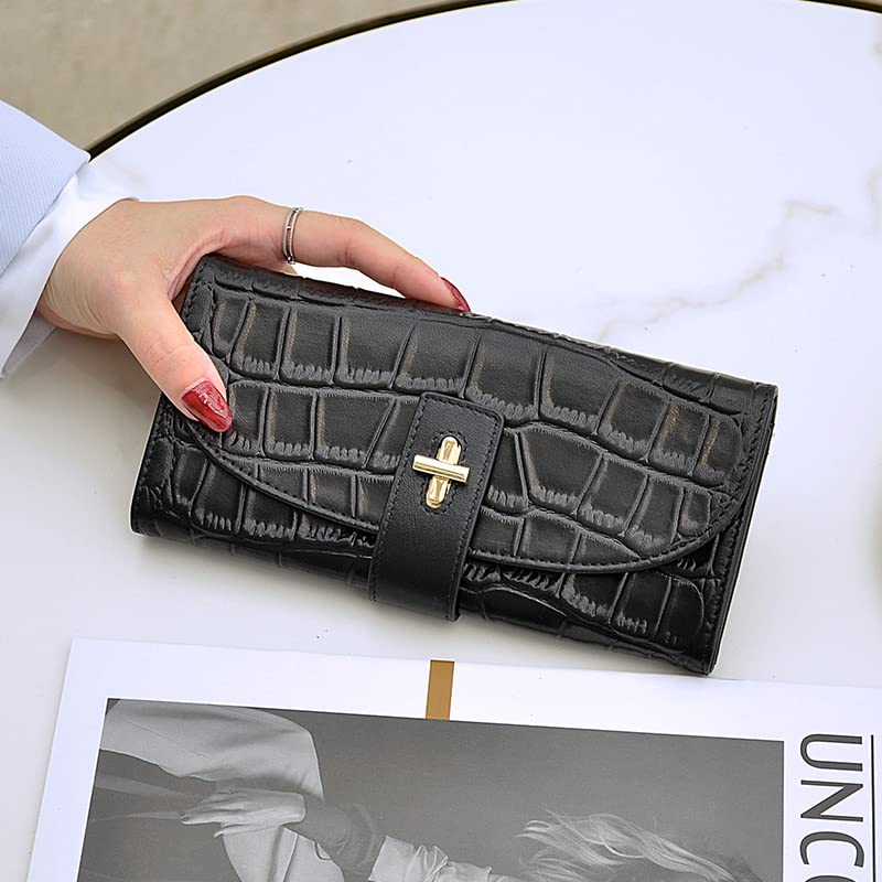 Stylish Crocodile Embossed Leather Wallets for Women & Men - Fashionable Long Bifold Wallets & Clutch Purses for Daily Use, Travel, and Special Occasions