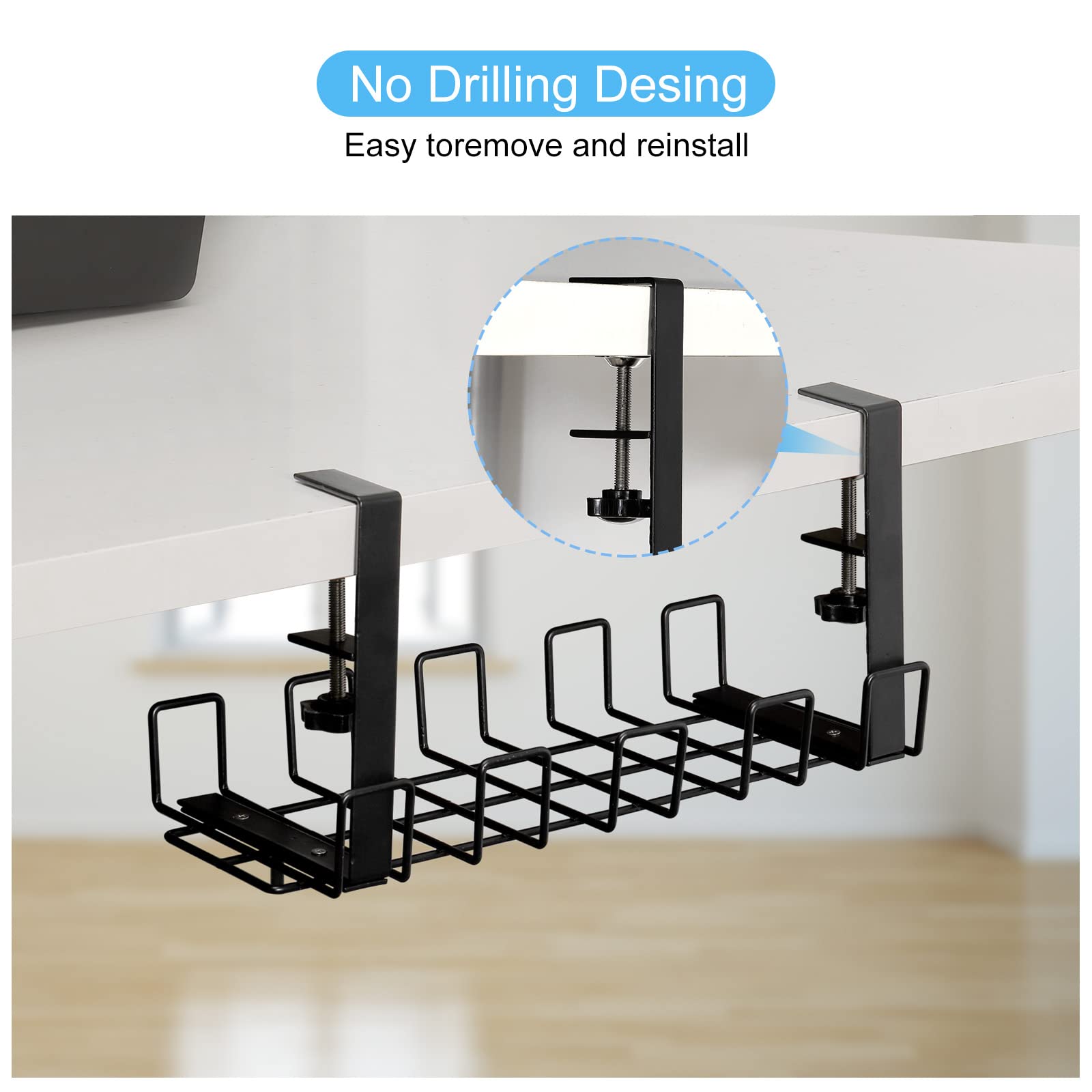 PATIKIL Under Desk Cable Management Tray - Black Wire Organizer for Office & Home - Keep Wires Neat Under Computer Desk, Gaming Setup & Home Theater