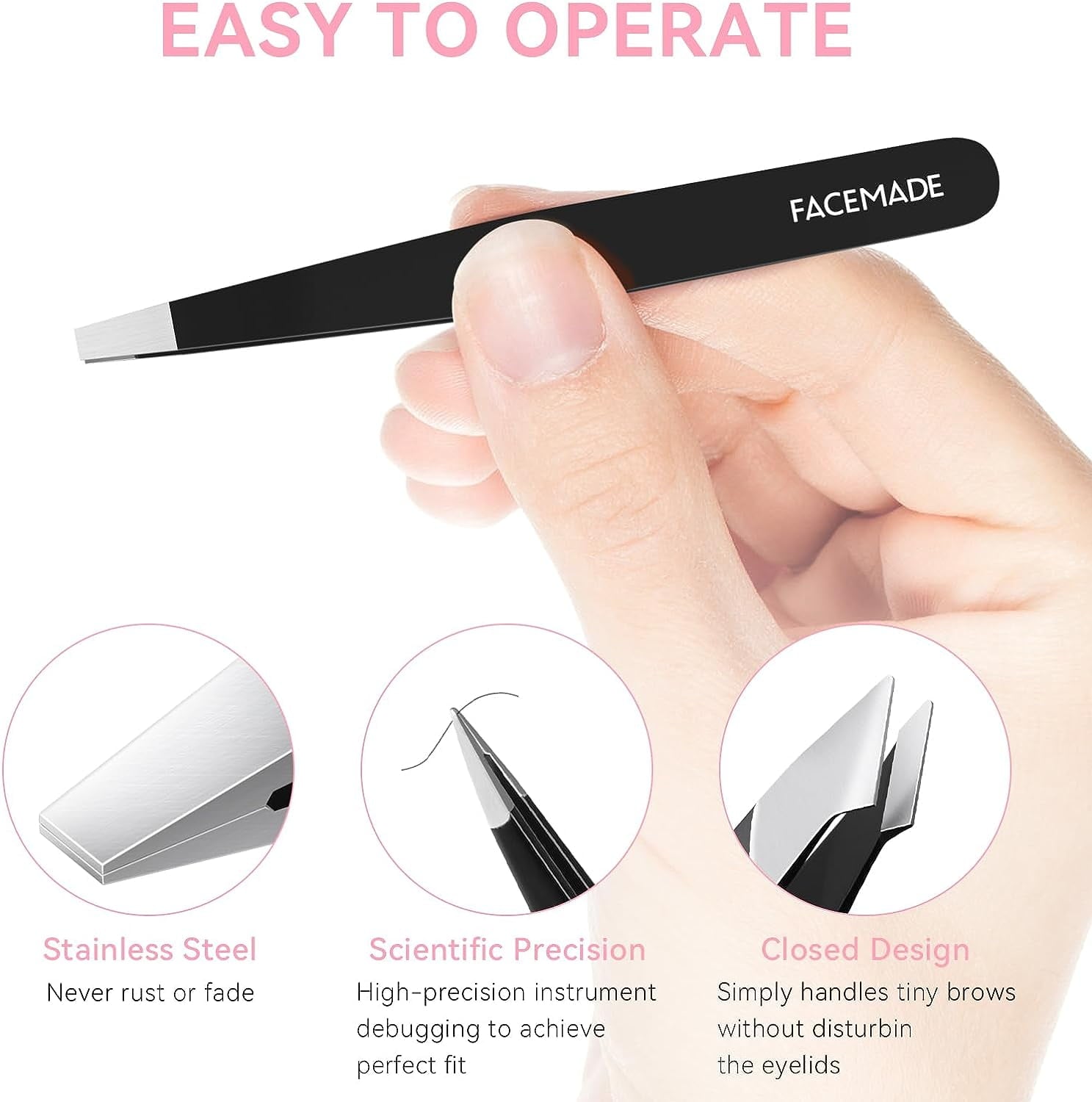 FACEMADE 4-Piece Stainless Steel Tweezers Set for Hair Removal & Makeup - Precise Grooming Tools - Perfect Gift for Beauty Enthusiasts - Use for Eyebrow Shaping, Splinter Removal & Facial Hair Care