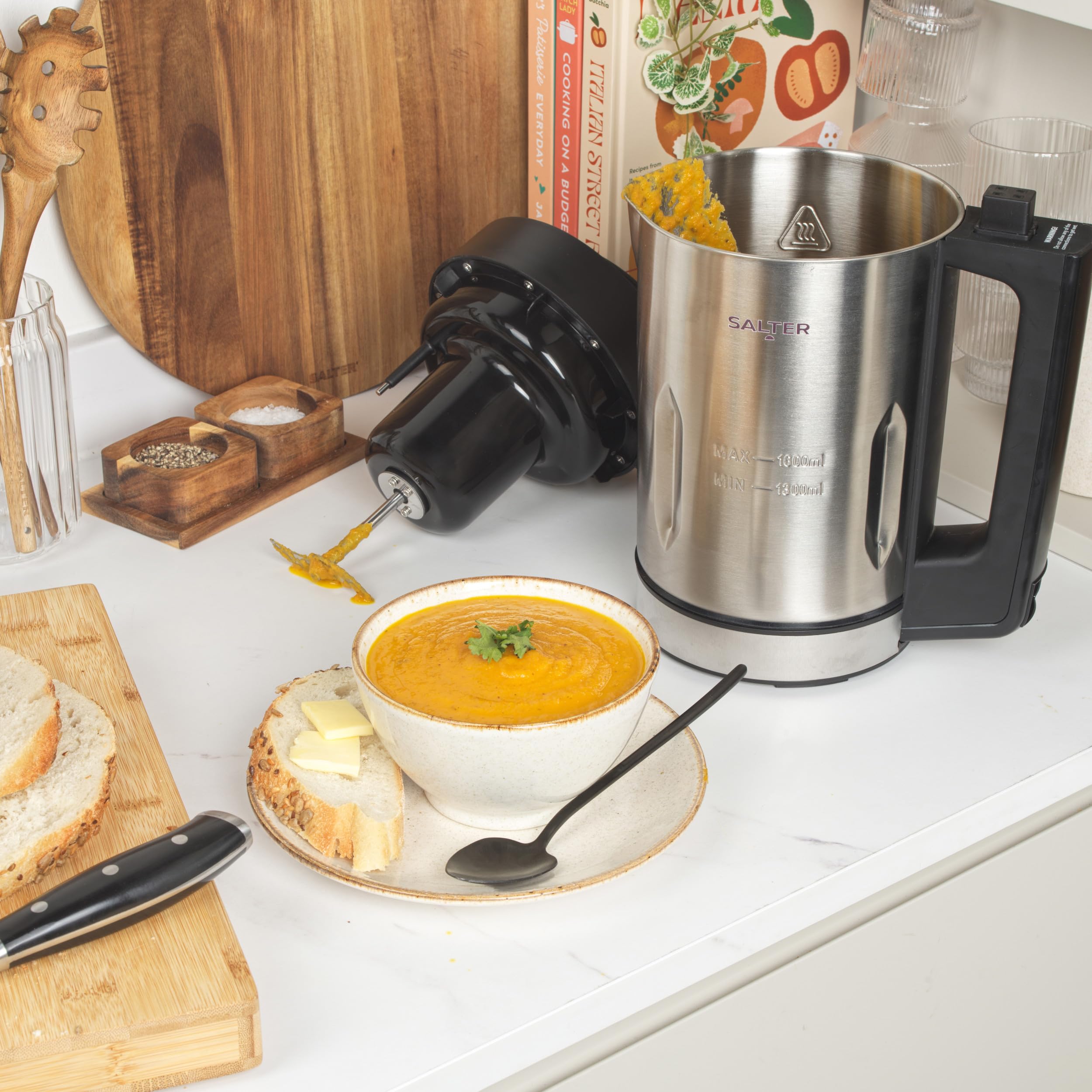 Salter EK5118V2 Digital Soup Maker - 1.6L Capacity, 900W Stainless Steel Blender for Smooth & Chunky Soups, Batch Cooking, Drinks, Keep Warm & Auto Clean | Overspill Sensor | Perfect for Home Kitchens, Meal Prep & Healthy Eating