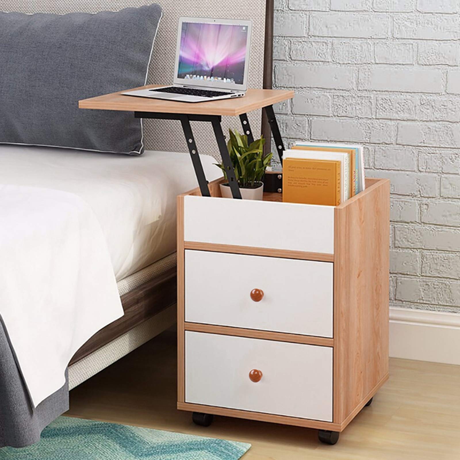 Modern Yellow Bedside Storage Cabinet with Removable Locker & Lift Table - Perfect Nightstand for Small Bedrooms, Apartments & Dorm Rooms - Space-Saving Bedroom Organizer for Books, Lamps & Essentials