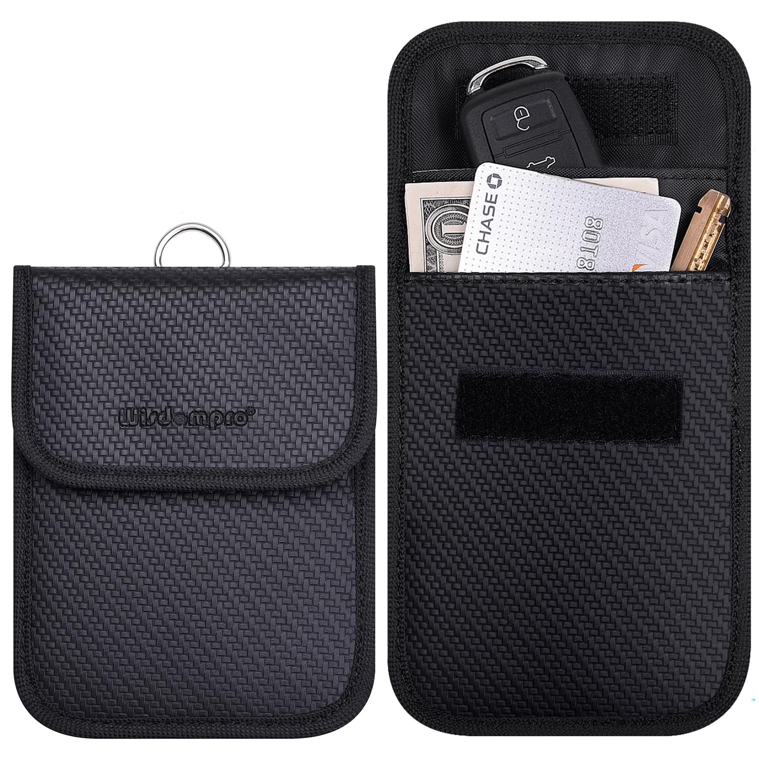 Wisdompro Faraday Pouch for Car Keys (2 Pack) - RFID Signal Blocking Bag, Anti-Theft Keyless Entry Protector - PU Leather Black | Prevent Car Hacking & Protect Key Fobs at Home, Travel or Parking