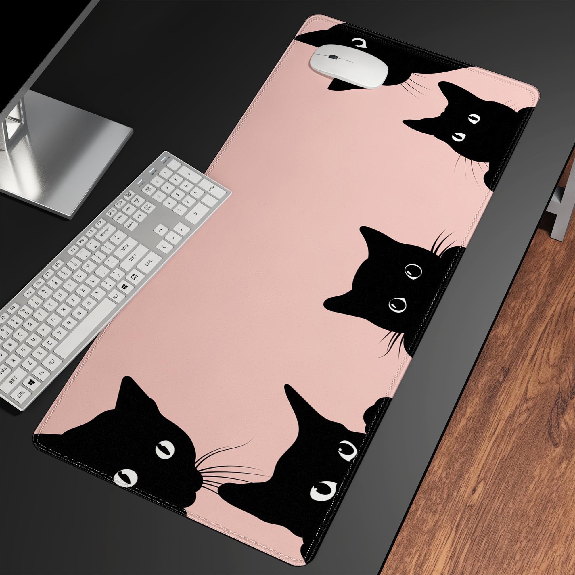 Pink Cute Cat Gaming Mouse Pad - Extra Large 31.5