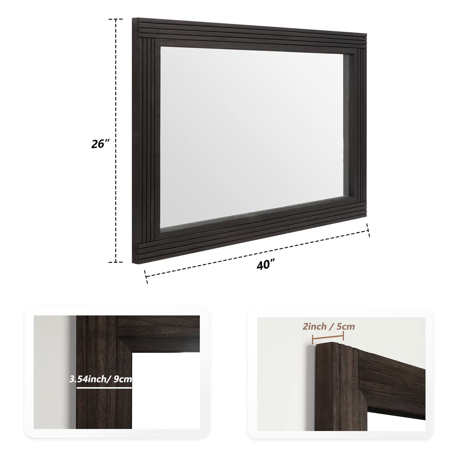 YOSOOT Handmade Wooden Wall Mirror - Rustic Farmhouse Bathroom Vanity Mirror with Solid Wood Frame, Vertical or Horizontal Hanging - Perfect for Bathroom Decor, Bedroom Vanity & Farmhouse Wall Art