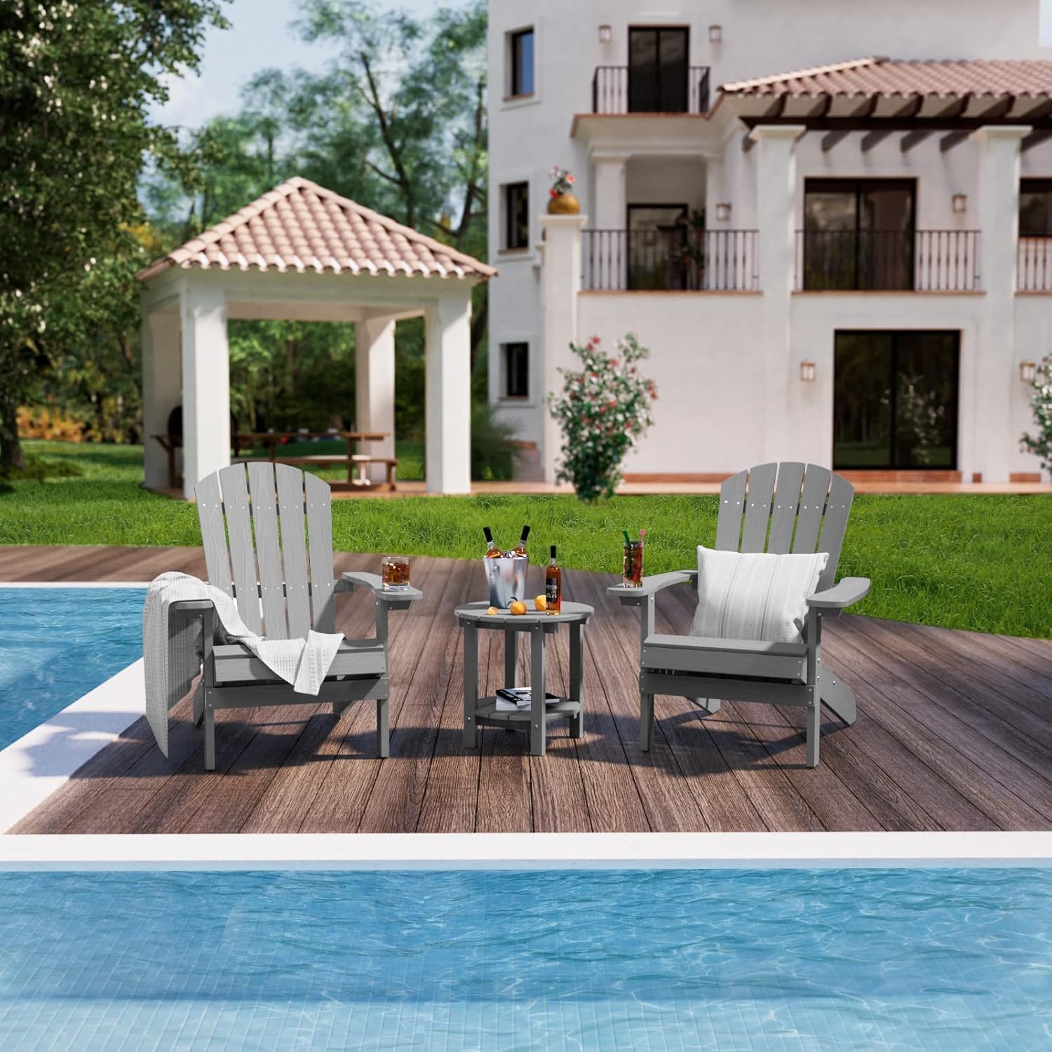 **Weather-Resistant YEFU Adirondack Chair - Durable Plastic Outdoor Patio Chair with Wood Texture - Perfect for Lawn, Fire Pit, Deck, Porch & Garden (Grey) - Ideal for Relaxing & Entertaining Outdoors**