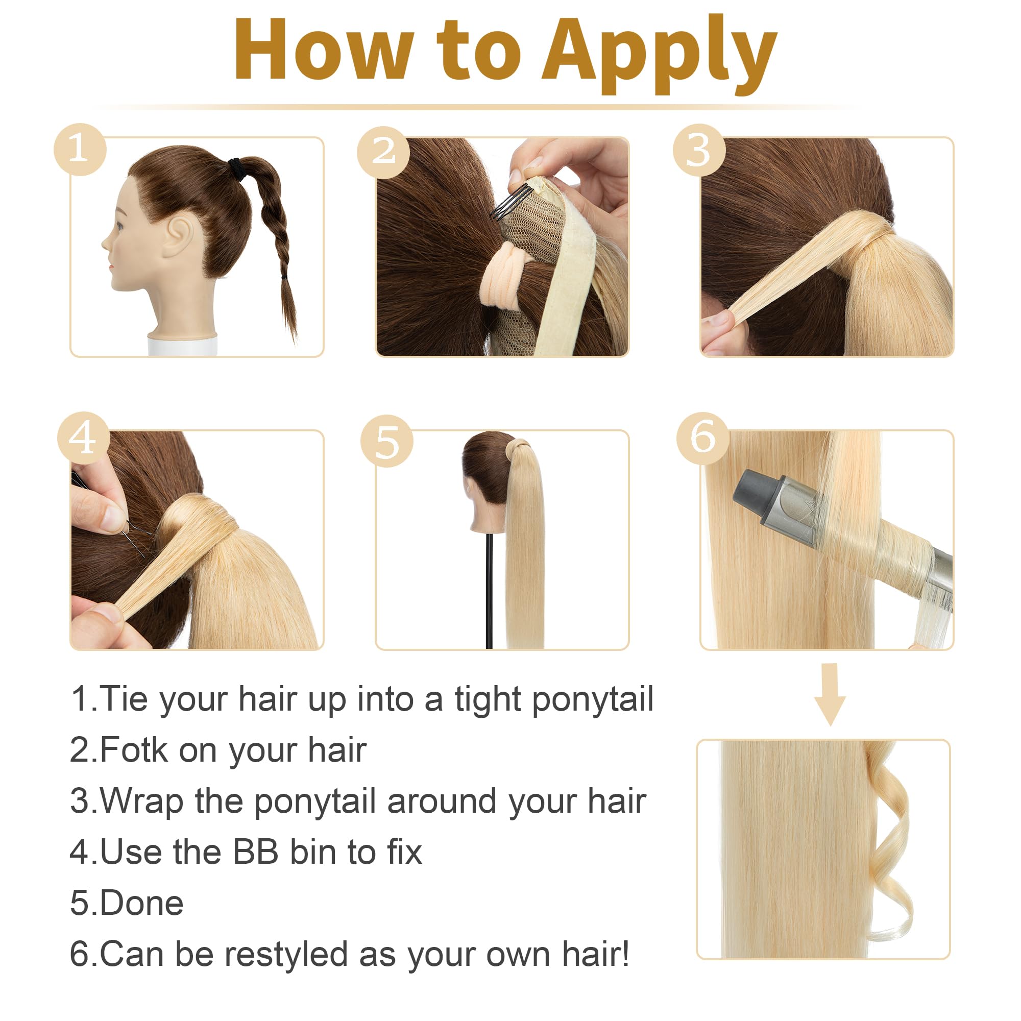 SEGO 20 Inch Clip-In Ponytail Extension - 100% Real Human Hair, Long Straight Wrap Around Ponytail with Magic Paste (Ash Blonde & Bleach Blonde) - Perfect for Daily Wear, Parties, Weddings & Special Occasions