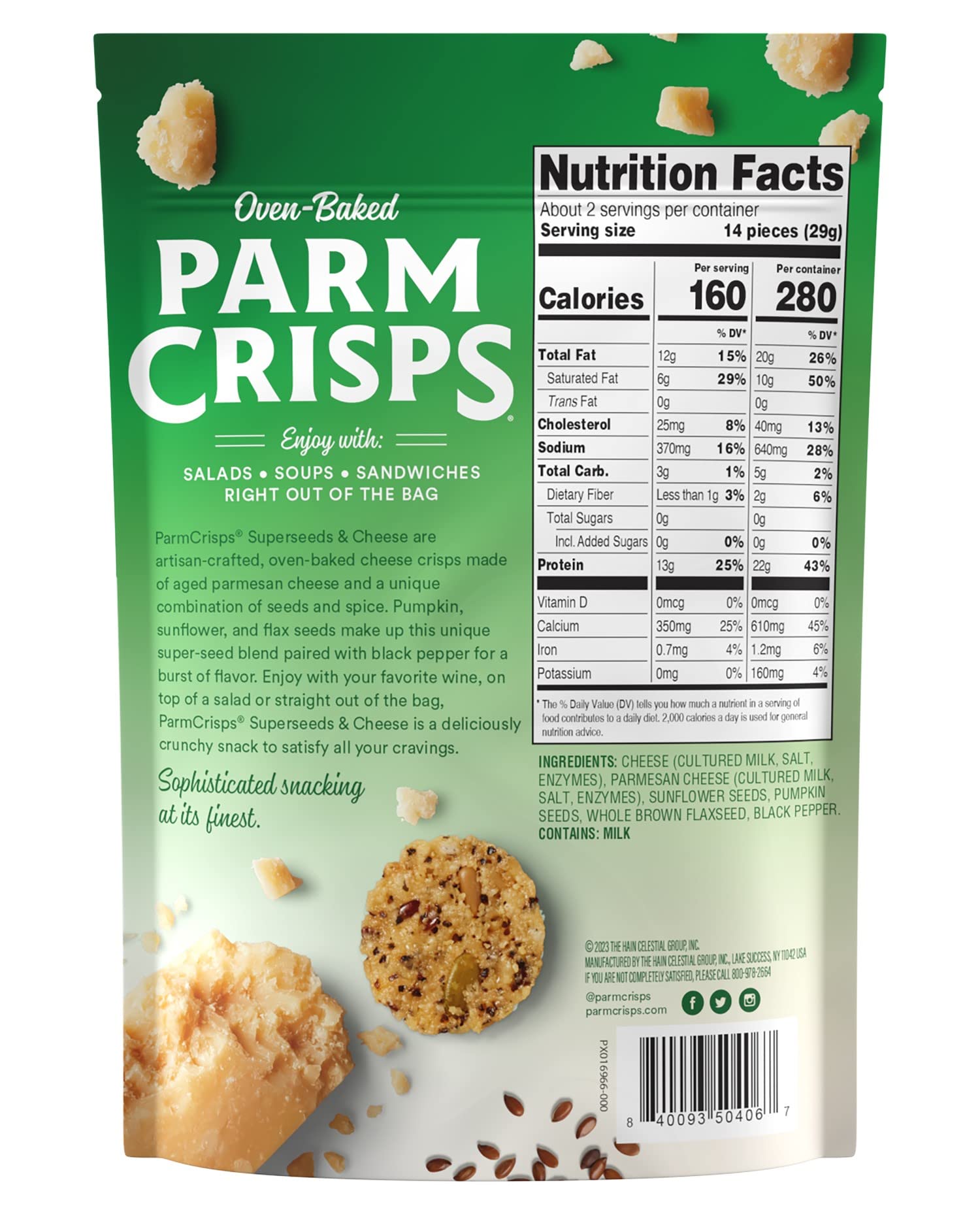 Parm Crisps Oven-Baked Superseeds & Cheese Snacks - Gluten Free Keto Friendly Low Carb Crunchy Snack - 1.75 oz (Pack of 12) - Perfect for Office Lunch, School Snacks & Road Trips
