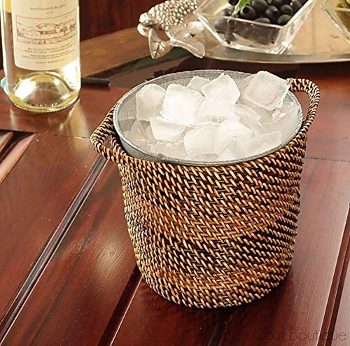 Small Woven Ice Bucket with Removable Galvanized Liner - 5.5 Inch Chilling Wine & Beverage Cooler for Parties, Picnics and Outdoor Entertaining