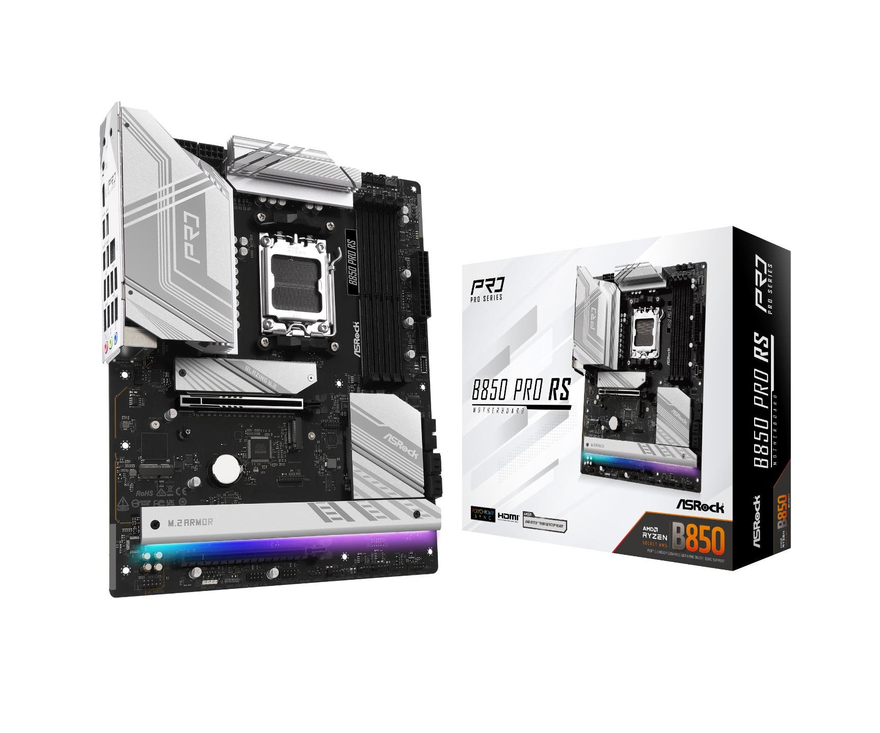 ASRock B850 Pro RS AMD Ryzen AM5 DDR5 ATX Gaming Motherboard - Supports Ryzen 7000 Series, PCIe 5.0, USB 3.2 Gen2 - Perfect for PC Gaming, Streaming & Content Creation