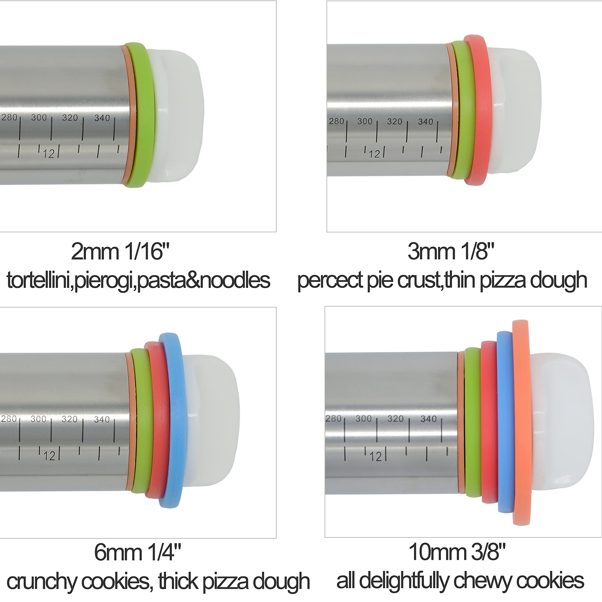 1Pcs Stainless Steel Rolling Pin with Nonstick Silicone Baking Pastry Mat Set - Adjustable Thickness Rings for Dough, Pizza, Cookies | Perfect for Home Baking, Kitchen Essentials & DIY Pastry Making