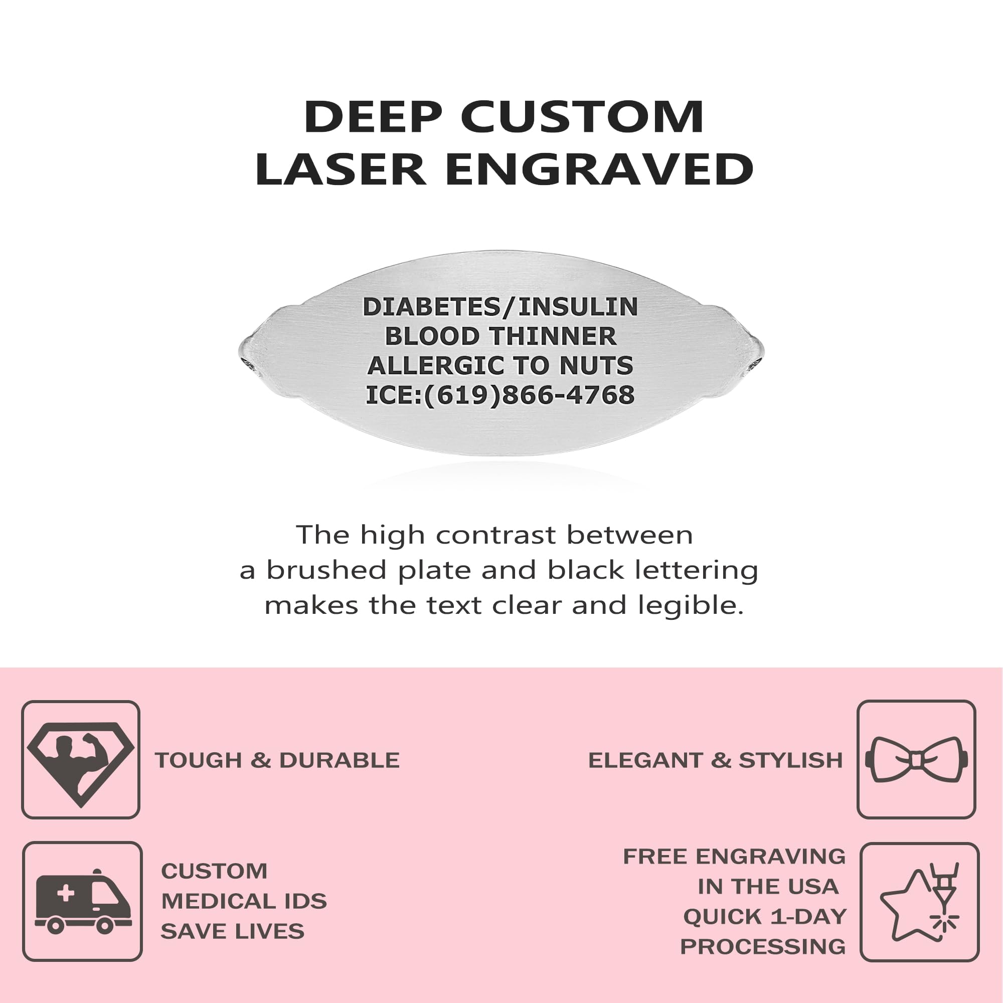 Divoti Custom Engraved Medical ID Alert Bracelets for Women - Stylish Stainless Steel Emergency Medical Jewelry with Free Engraving - Perfect for Diabetes, Allergies & Emergency Situations
