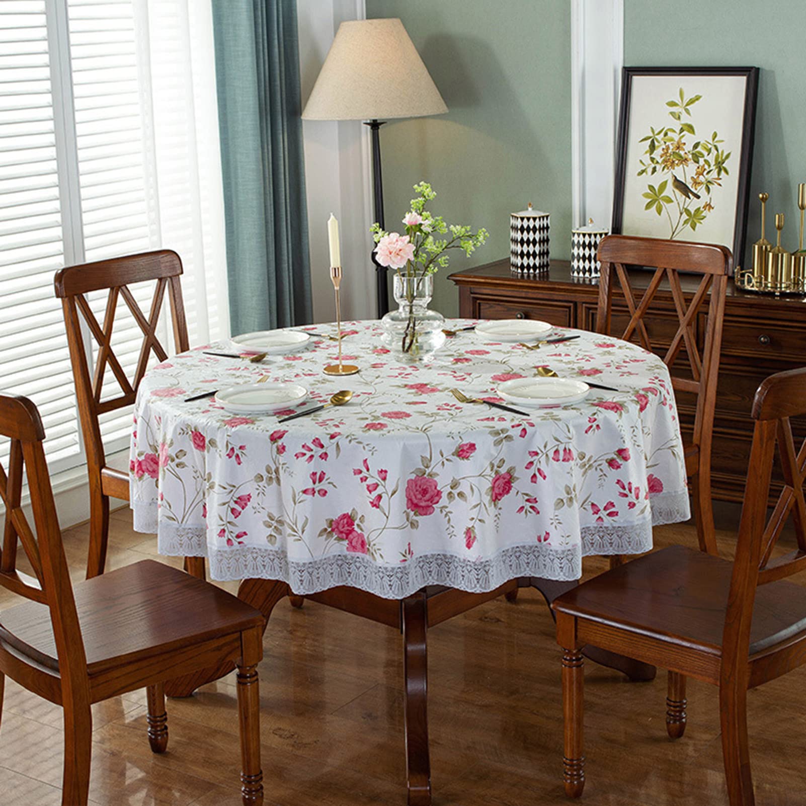 Round Vinyl Tablecloth 220cm Diameter - Waterproof Wipeable Plastic Table Cover for Indoor & Outdoor Use - Perfect for Patio, Garden, Dining Room and Party Decorations