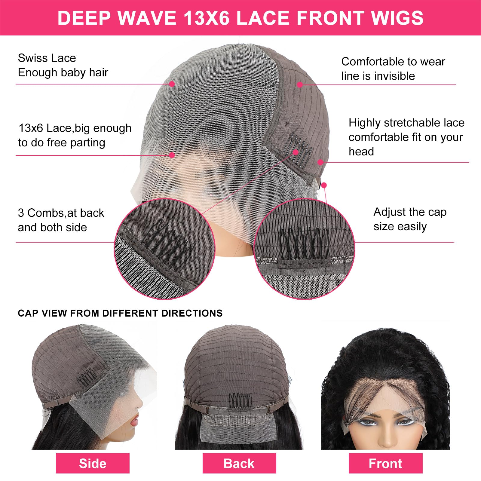 30 Inch Deep Wave Lace Front Wigs Human Hair - 13x6 HD Transparent Lace Frontal - 180% Density Glueless Pre Plucked with Baby Hair - Natural Black/Brown/Blonde - Perfect for Daily Wear, Cosplay, and Special Occasions