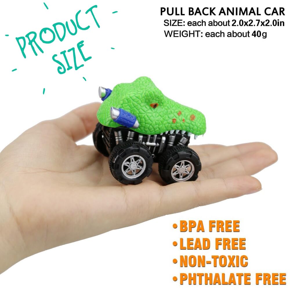 Liberty Imports 12 Pack Monster Truck Pull Back Cars - Large Animal Toy Pullback Racers Vehicles for Kids, Boys & Toddlers - Perfect for Birthday Parties, Playtime & Racing Games