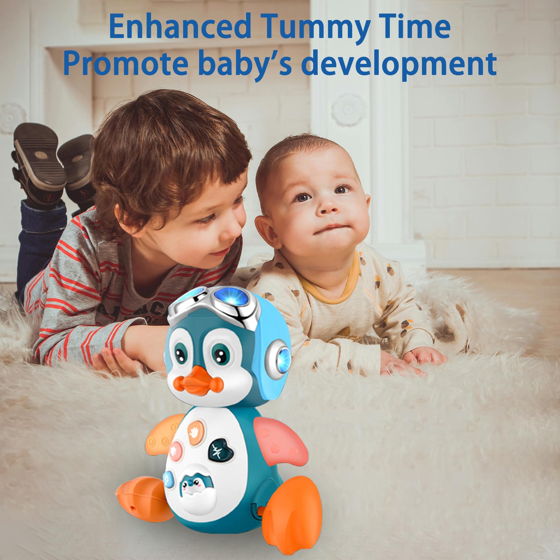 Interactive LED Baby Musical Toy - Crawling Penguin for Infants 0-18 Months | Tummy Time, Music Learning & Crawl Development Toy | Perfect Gift for Boys & Girls | Use for Playtime, Sensory Stimulation & Early Learning