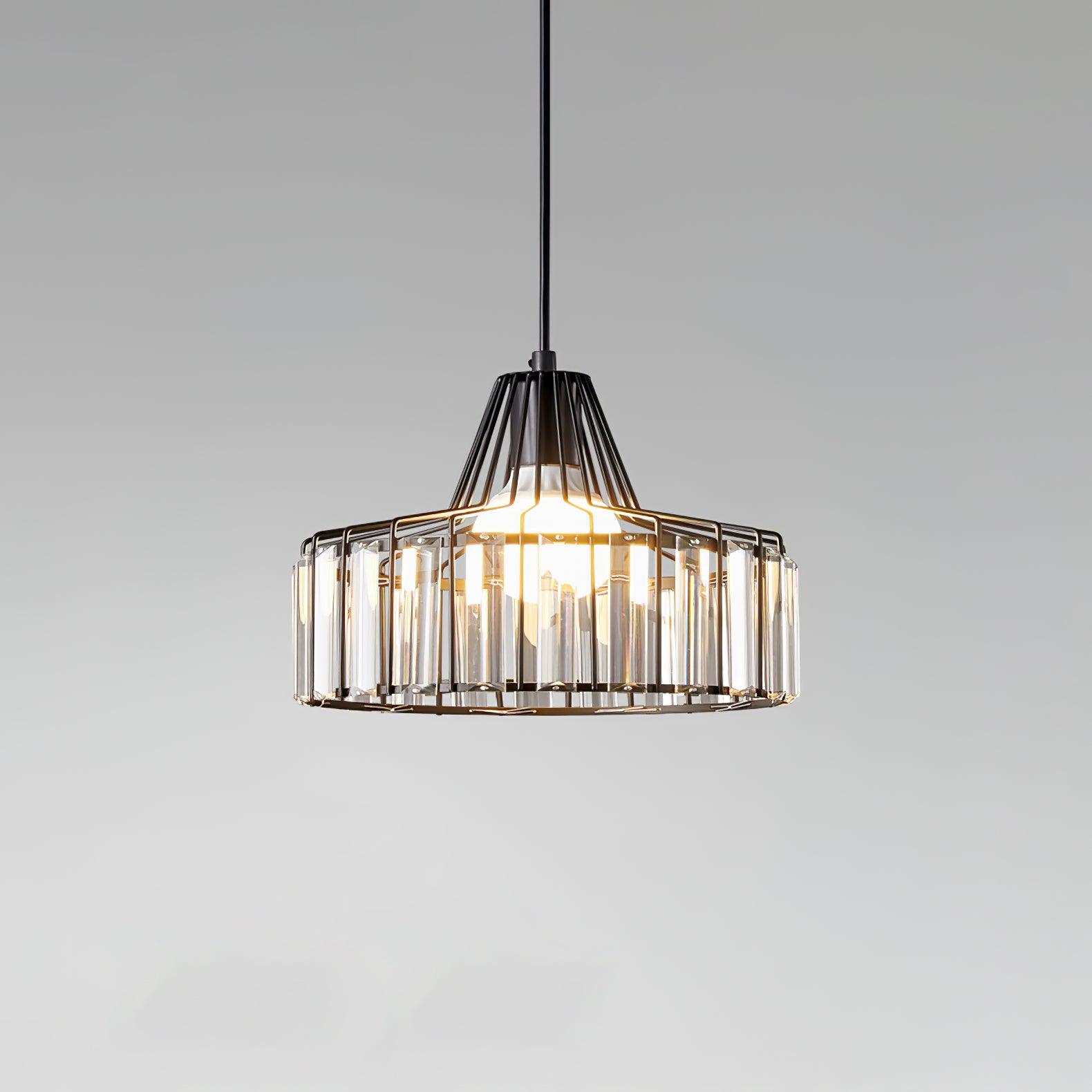 Crystal Drum Pendant Light - Modern Glass Ceiling Chandelier for Dining Room, Living Room & Bedroom Lighting Decor