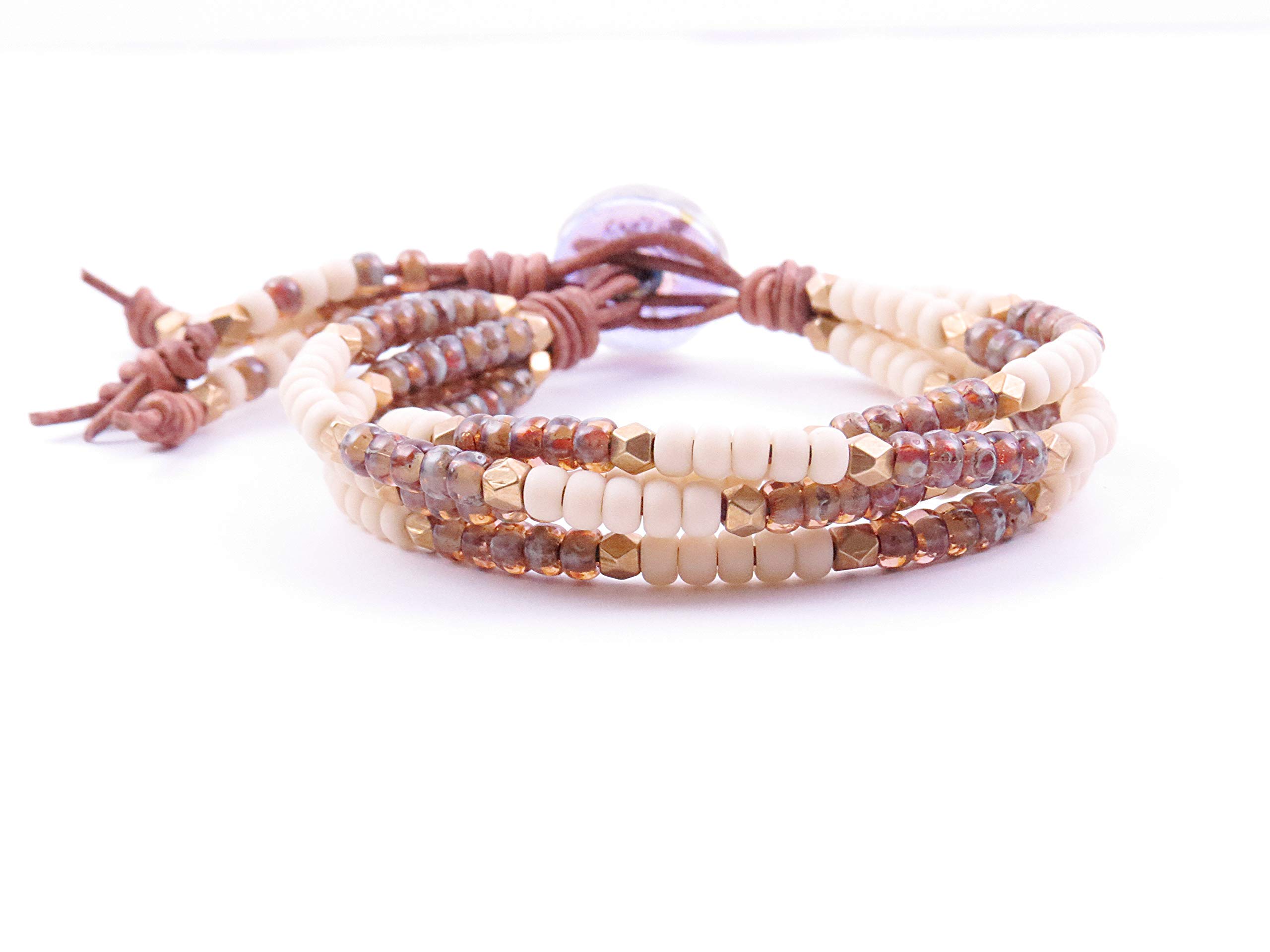 Handmade Leather Wrap Bracelet for Women - Bohemian Seed Bead Jewelry with Adjustable Closure | Perfect for Festivals, Yoga & Boho Fashion