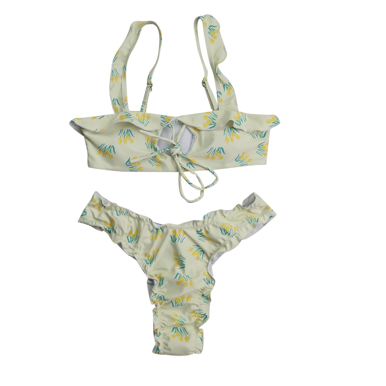 InKach Women's Sexy Ruffle Triangle Bikini Set - Backless 2 Piece Swimwear with Floral Print & Padded Cups | Perfect for Beach Vacations, Pool Parties & Summer Getaways