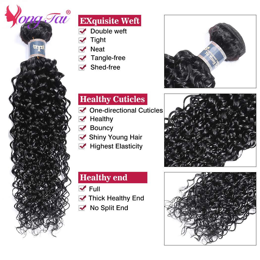 Brazilian Jerry Curly Human Hair Bundles 16 18 20 Inches - 100% Virgin Unprocessed Kinky Curly Hair Extensions (1B Color) for Weaving, Styling & Natural Look - Perfect for Daily Wear, Parties & Special Occasions
