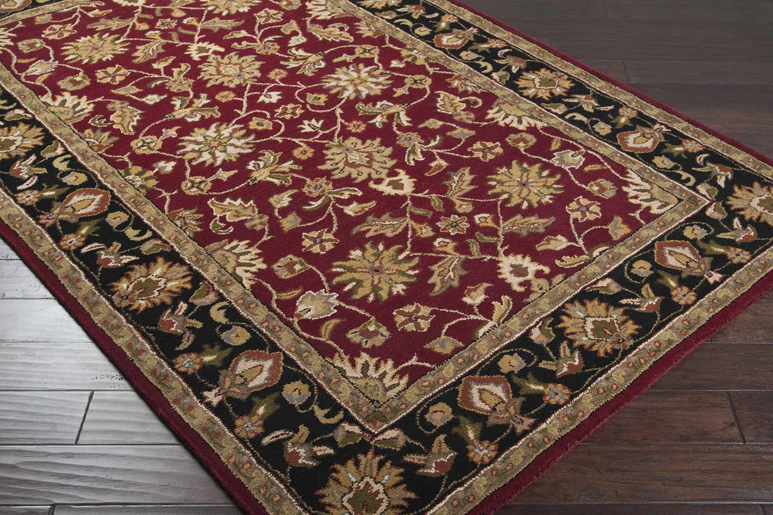 Hauteloom Porthcawl Wool Area Rug for Living Room & Bedroom - Traditional Design in Black, Brown, Red - 2' x 3' - Soft & Durable Floor Decor for Cozy Home Spaces
