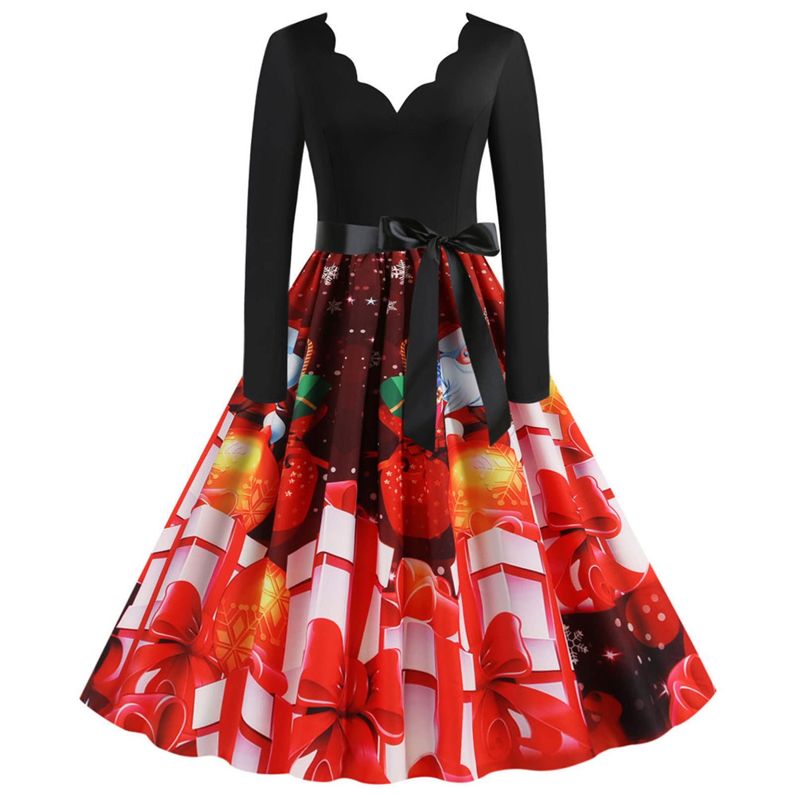 Vintage Plus Size Women's Casual Long Sleeve Dress - Soft Flowy Midi Dress for Christmas, Holiday Parties & Everyday Wear