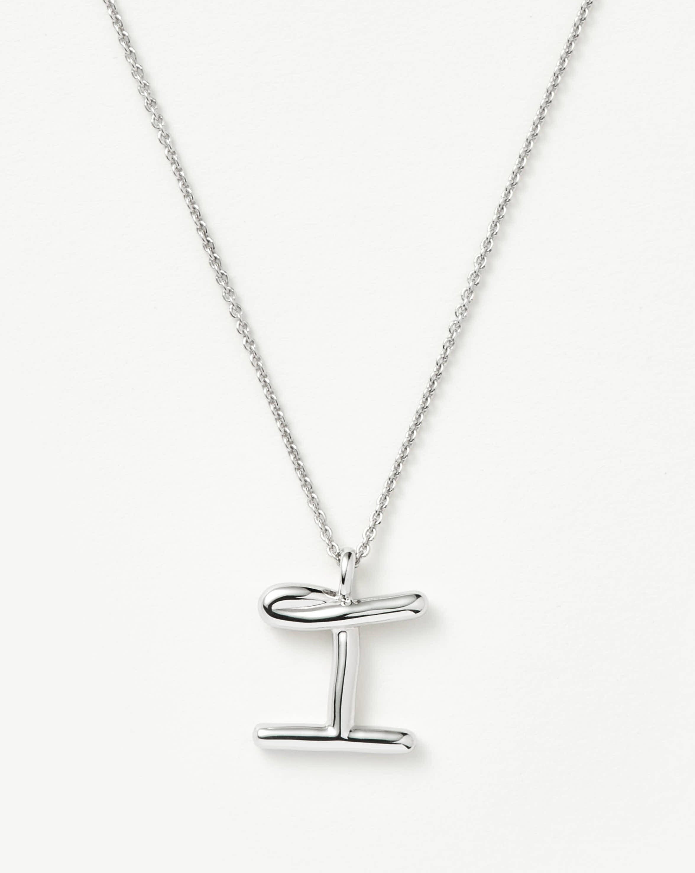 Curly Molten Initial Pendant Necklace - Sterling Silver Letter I Jewelry for Women | Personalized Gift for Birthday, Anniversary & Valentine's Day