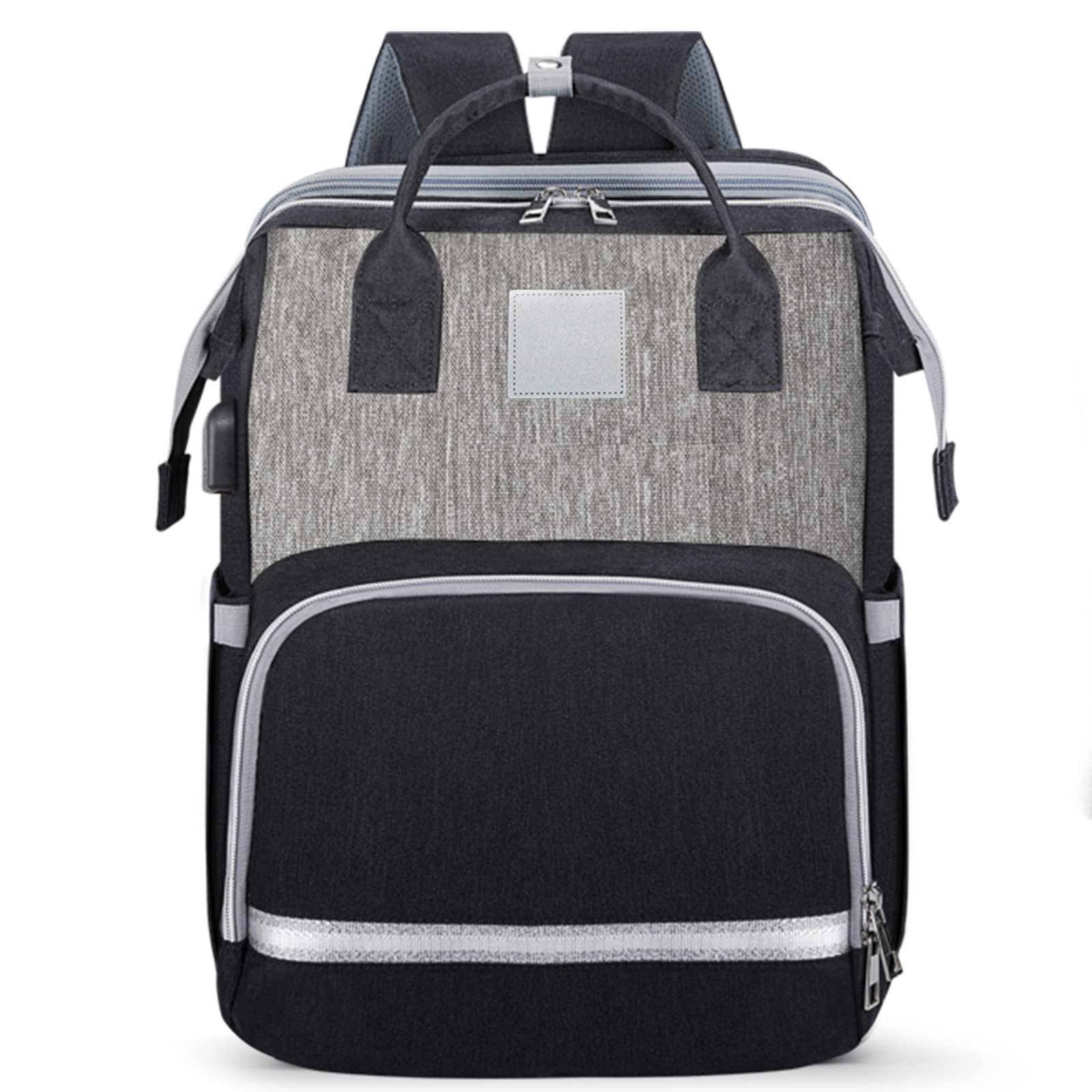 **Large Expandable Diaper Backpack for Moms - Multifunctional Travel Baby Bag with High Capacity, Waterproof & Stylish (Grayish Black) - Perfect for Day Trips, Air Travel & Baby Essentials Organization**