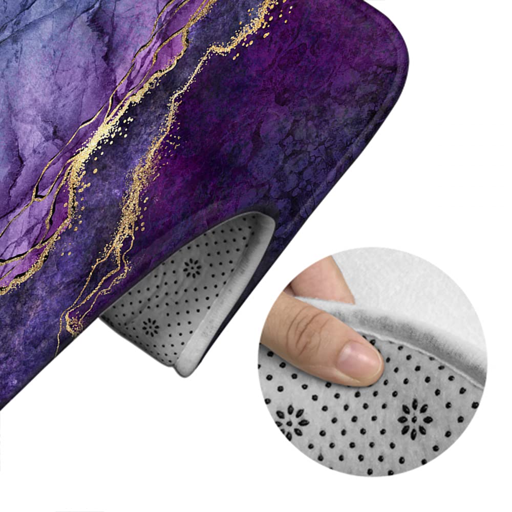 WONDERTIFY Non-Slip Bathroom Rug Set - 3 Piece Marble Texture Bath Mat, Contour Mat & Toilet Lid Cover with Golden Veins (Violet Blue Purple) - Waterproof, Soft & Durable for Bathroom, Shower & Vanity Areas