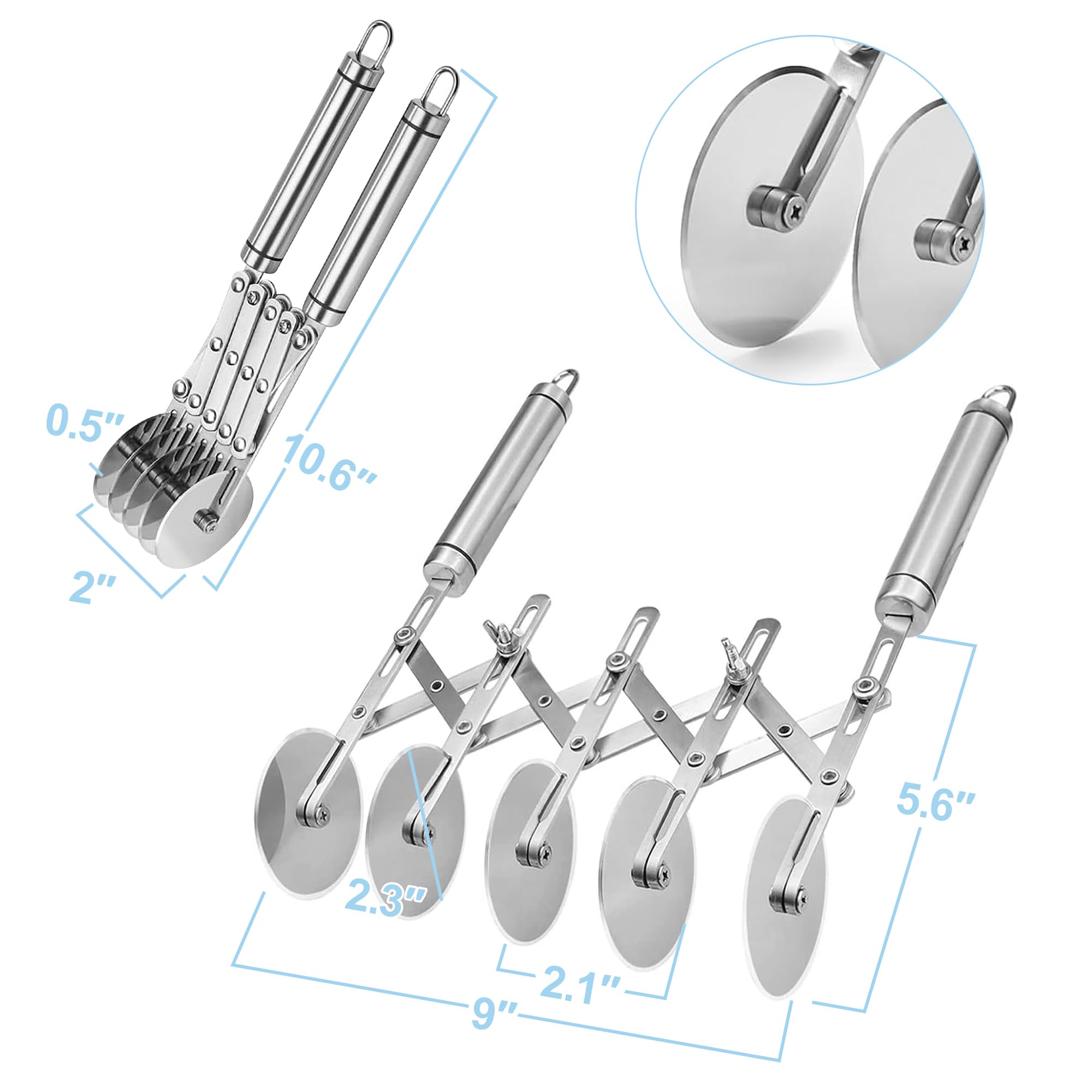 5-Wheel Professional Stainless Steel Pastry Cutter - Heavy Duty Pizza & Dough Tool for Baking, Lattice Cutting, Cookie Dividing - Ergonomic Handle Multi-Use Kitchen Utensil - Perfect for Home Bakers, Professional Chefs & Pizza Lovers