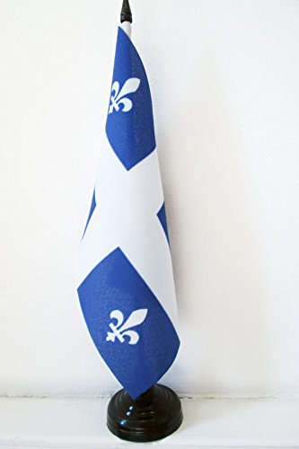 Quebec Table Flag 5'' x 8'' | Canada Canadian Region Desk Flag 21 x 14 cm with Black Plastic Stick & Base | AZ FLAG | Perfect for Office Decor, School Projects & Patriotic Displays