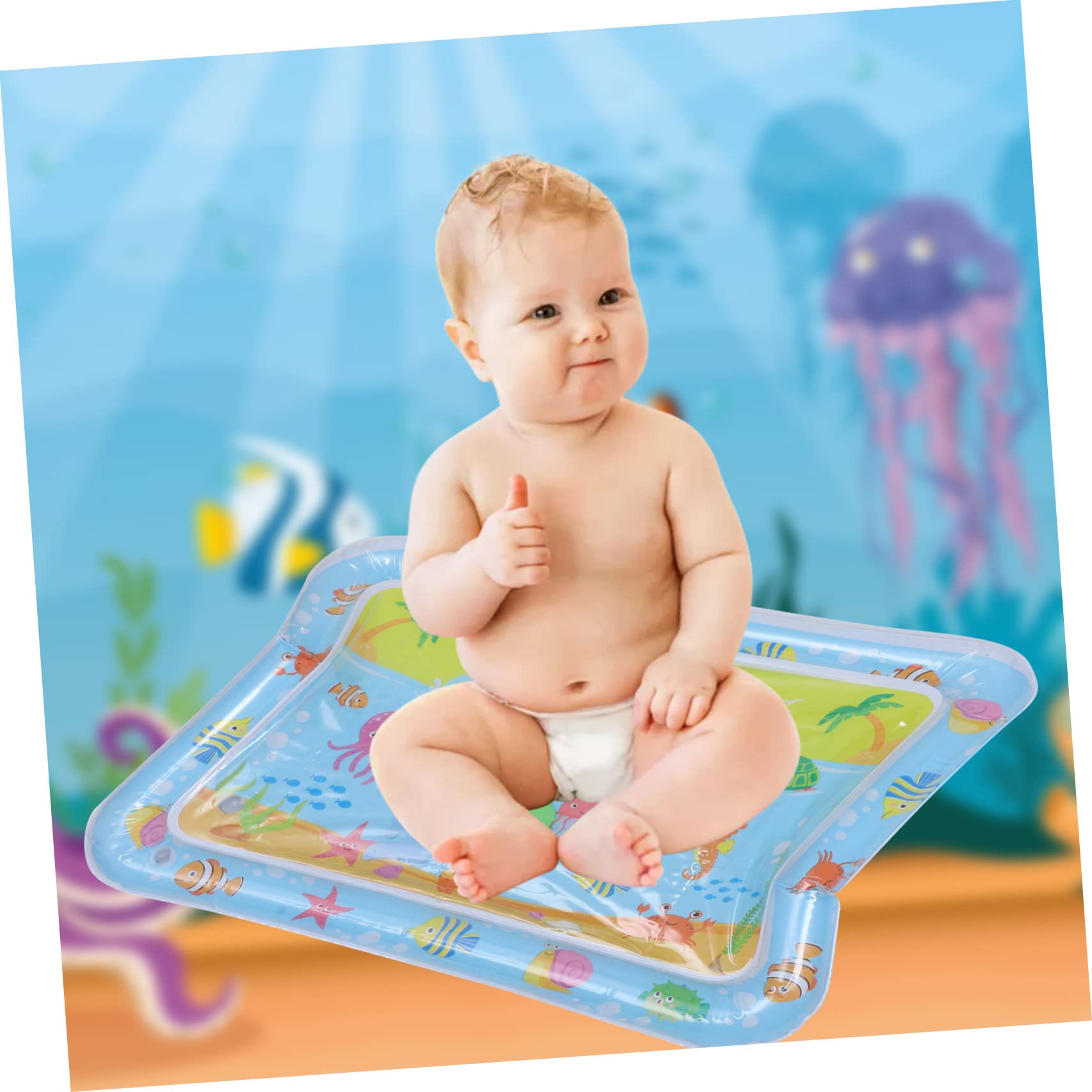 CIMAXIC 2 Pack Baby Tummy Time Water Play Mat - Blue Ocean Themed Sensory Activity Mat for Infants & Toddlers | Safe BPA-Free Plastic for Crawling, Learning & Developmental Play