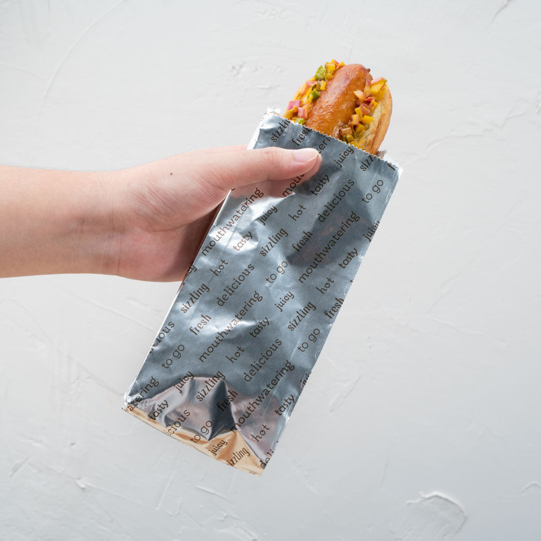 Eco-Friendly Small Hot Dog Foil Bags - 3 3/4 x 1 1/4 x 9 Inches, 100 Count Box - Perfect for Food Trucks, Concession Stands & Party Snacks