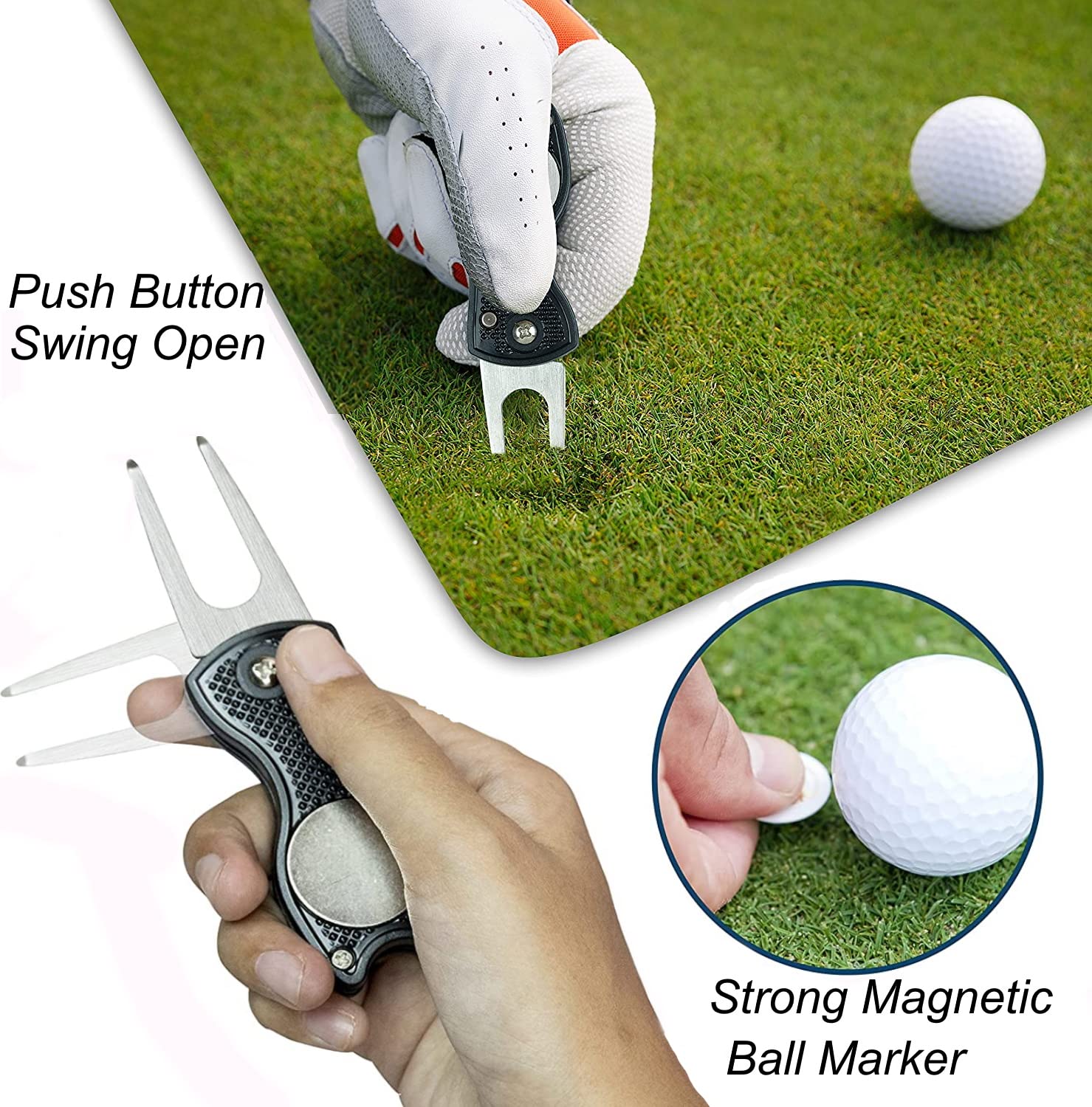 Premium Golf Towel Set - 3 Pack Microfiber Waffle Weave Towels with Club Brush, Groove Cleaner & Divot Tool | Durable & Absorbent for Golf Course, Driving Range & Practice Sessions