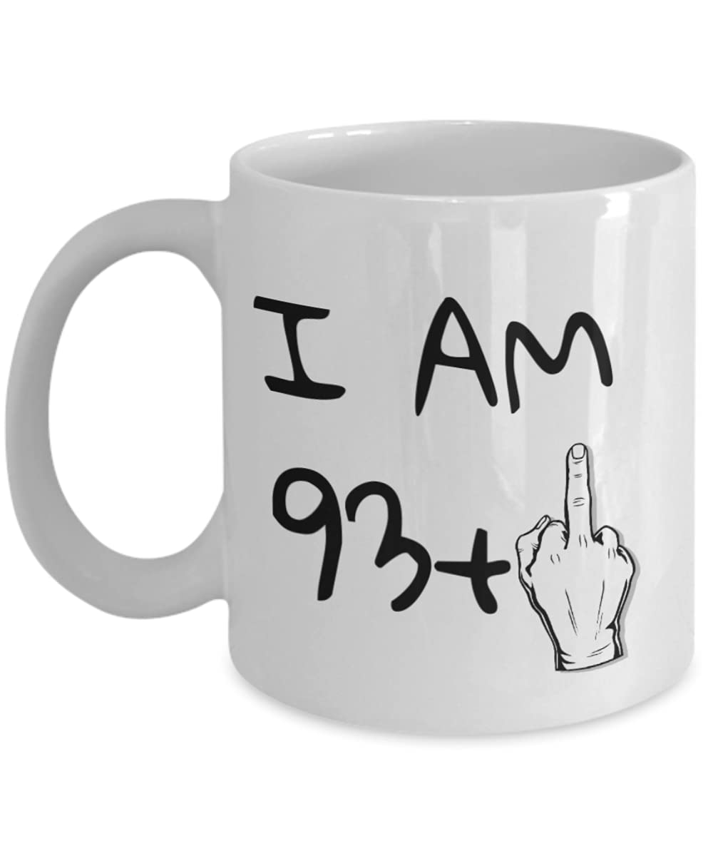 ZapBest 94th Birthday Coffee Mug - Funny 'I Am 93+1' Quote for Grandma & Grandpa - 11 Oz White Porcelain Gift Mug - Perfect for Birthday Celebrations & Daily Coffee Moments