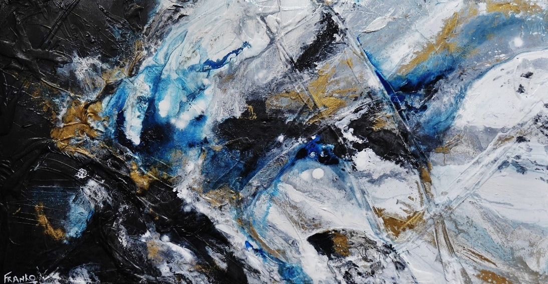 Midnight Atmosphere 190cm x 100cm Black White Blue Textured Abstract Canvas Wall Art - Perfect for Modern Living Room, Bedroom or Office Decor