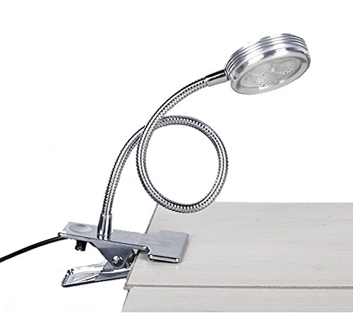 3W LED Desk Lamp with Clamp - Adjustable Reading Light, Silver Finish, Warm White Light, On/Off Switch, Plug-in Power - Perfect for Bedside, Office, Study Room & Night Reading